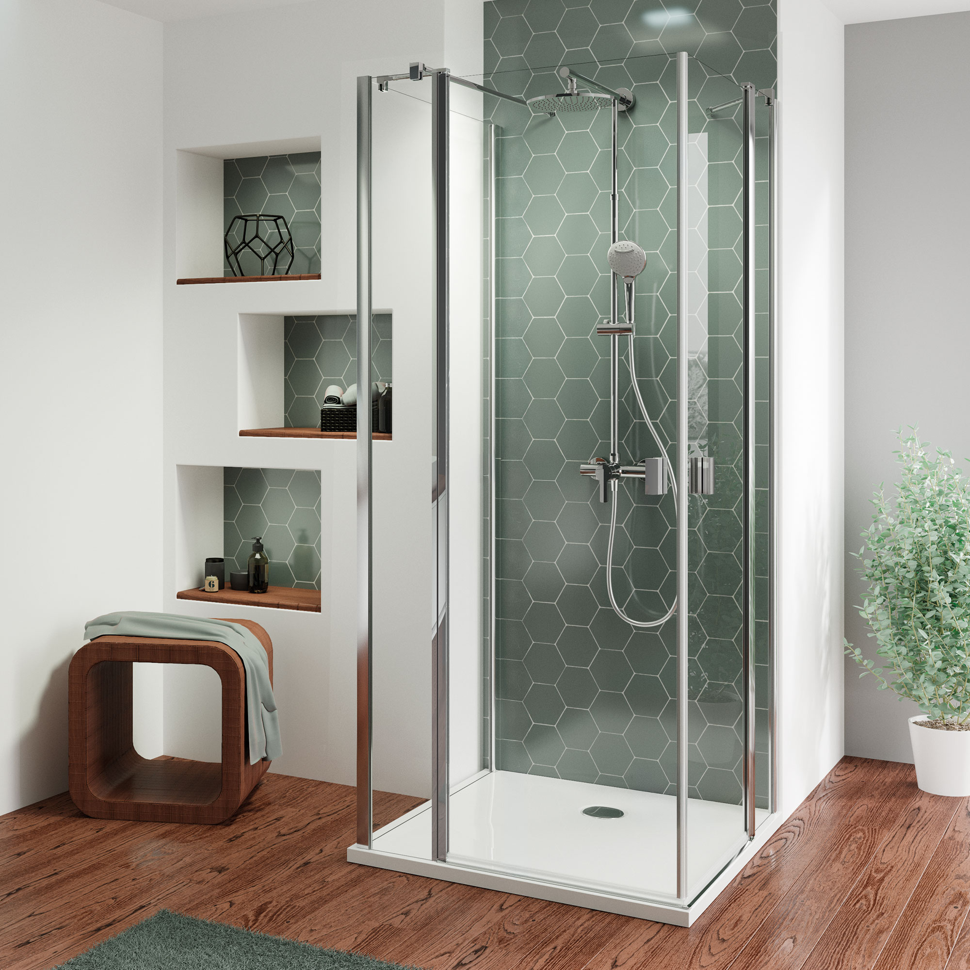 MK 520 eckig Eckeinstieg 4-teilig mit Seitenwand Anschlag links, als U-Kabine
