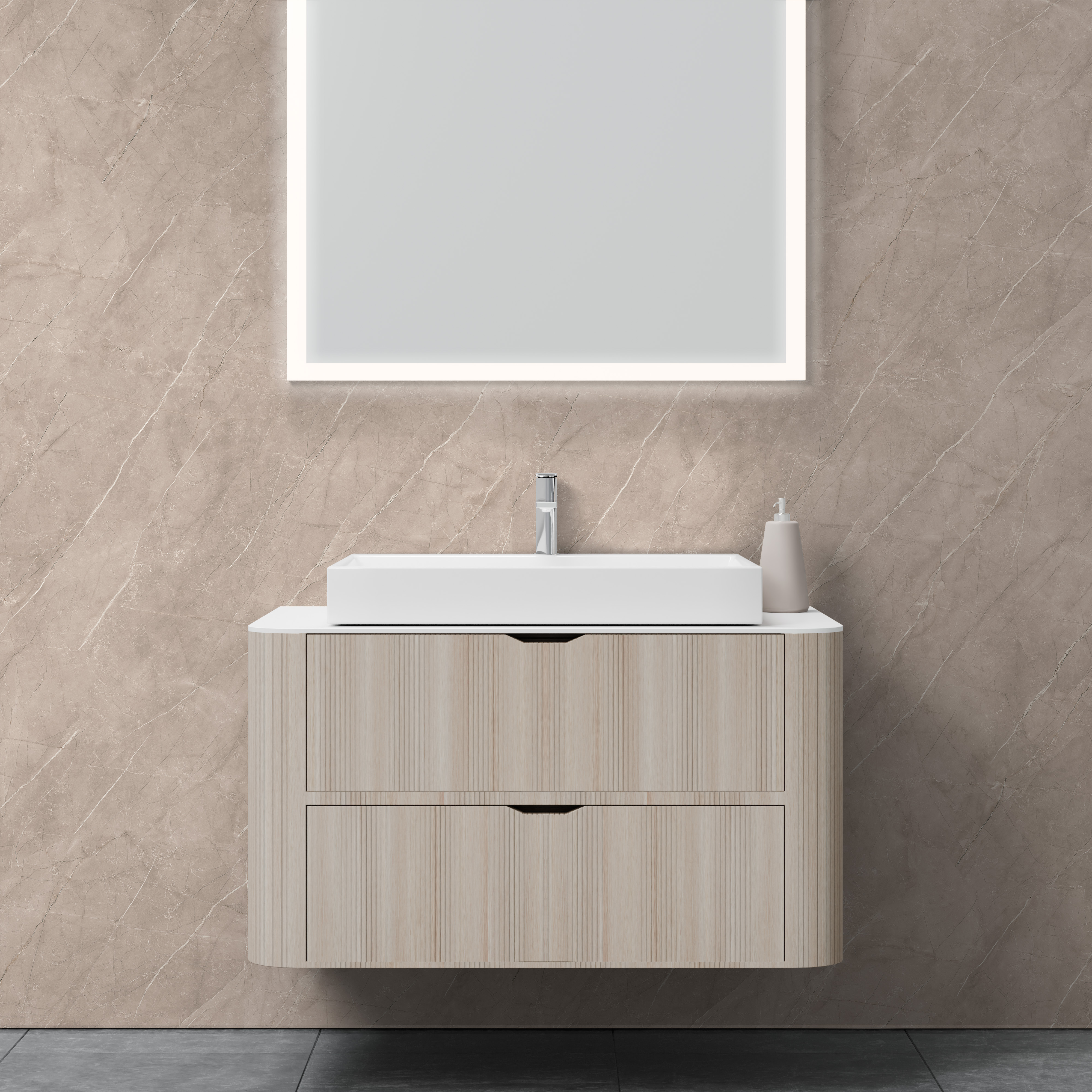 Dekor Paneele Seidenmatt Stein Greige Waschtisch