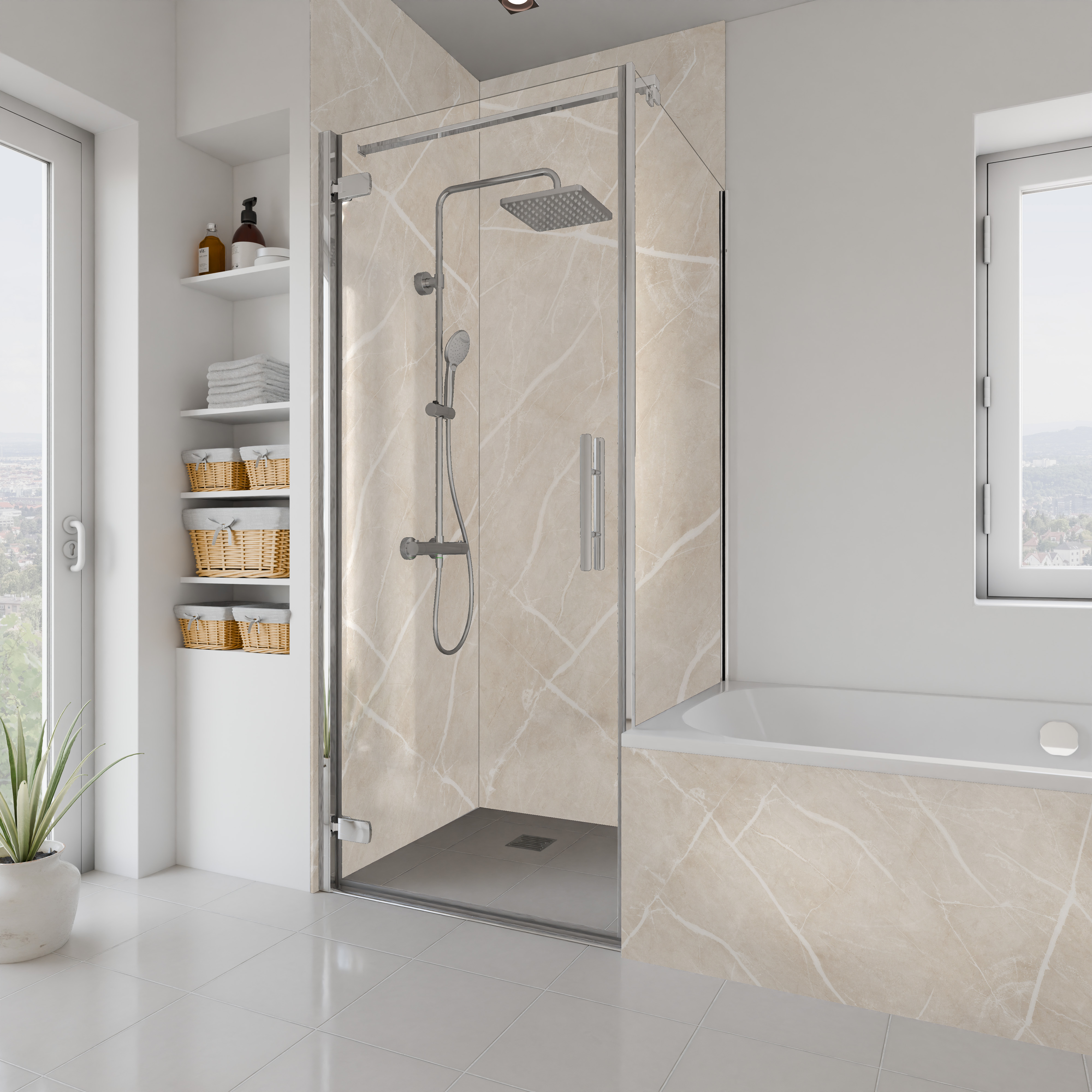 Dekor Paneele Seidenmatt Marmor Beige Weiß