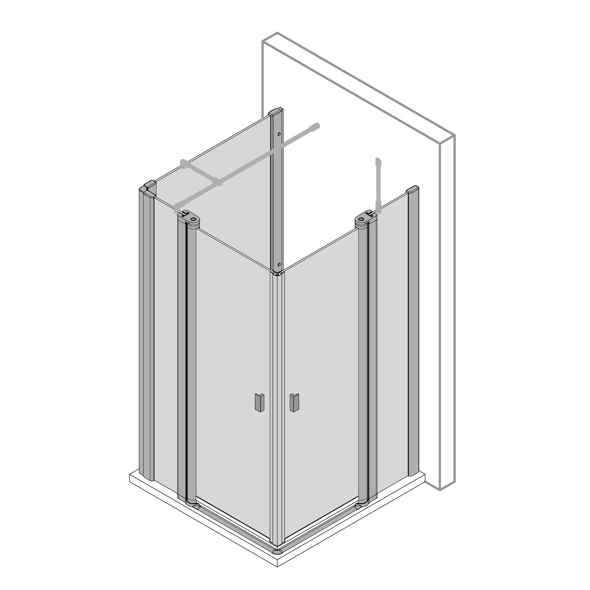 MK 520 eckig Eckeinstieg 4-teilig mit Seitenwand Anschlag links, als U-Kabine