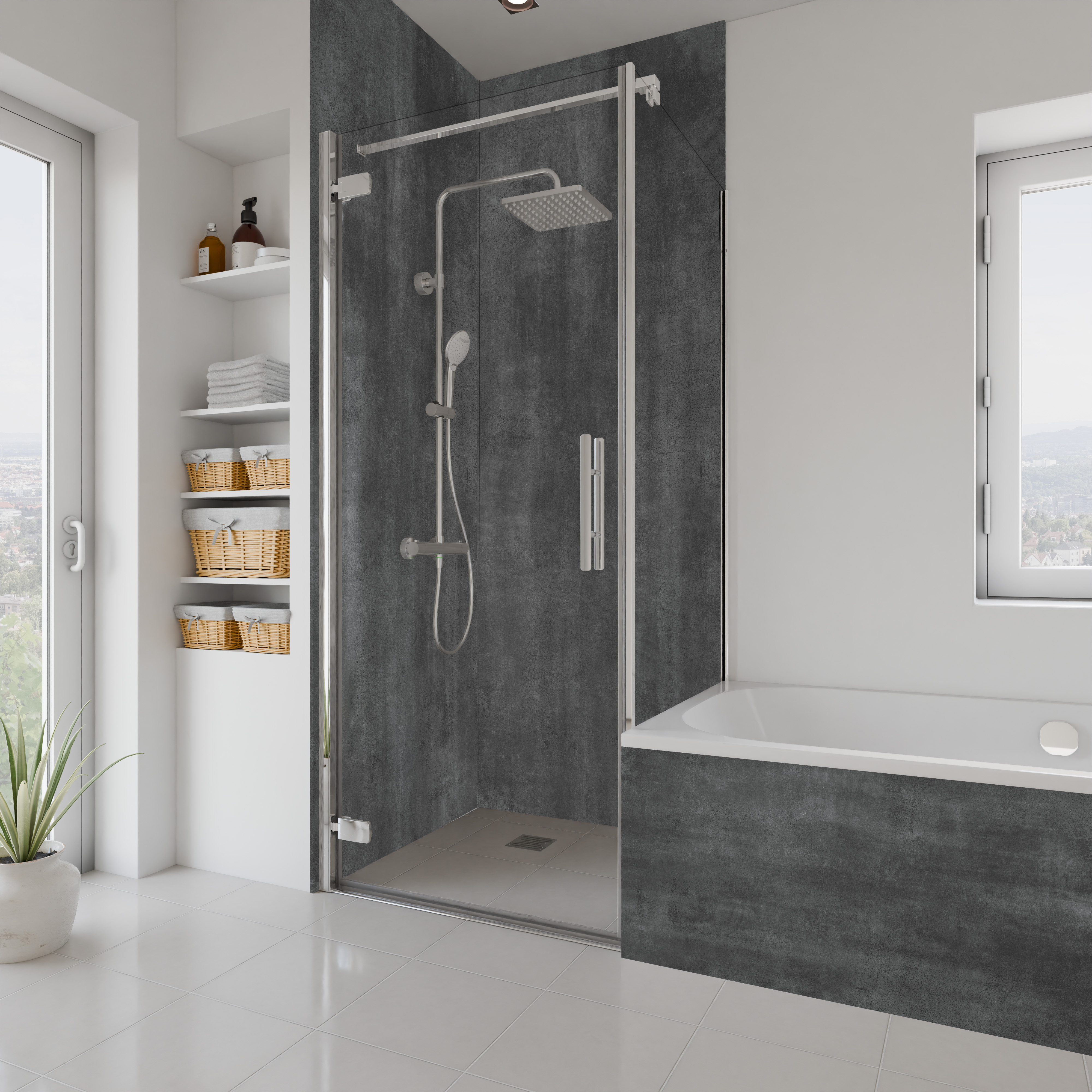 Dekor Paneele Stein Beton Optik Anthrazit Dusche+ BSW