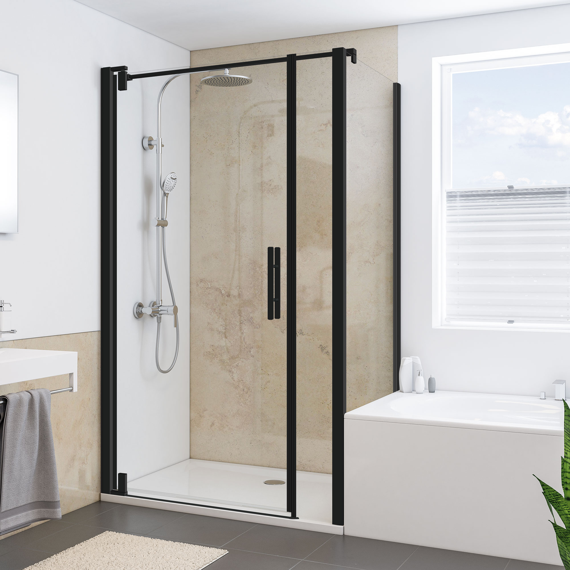 MK580 Seitenwand links für Drehtür mit Nebenteil, schwarz