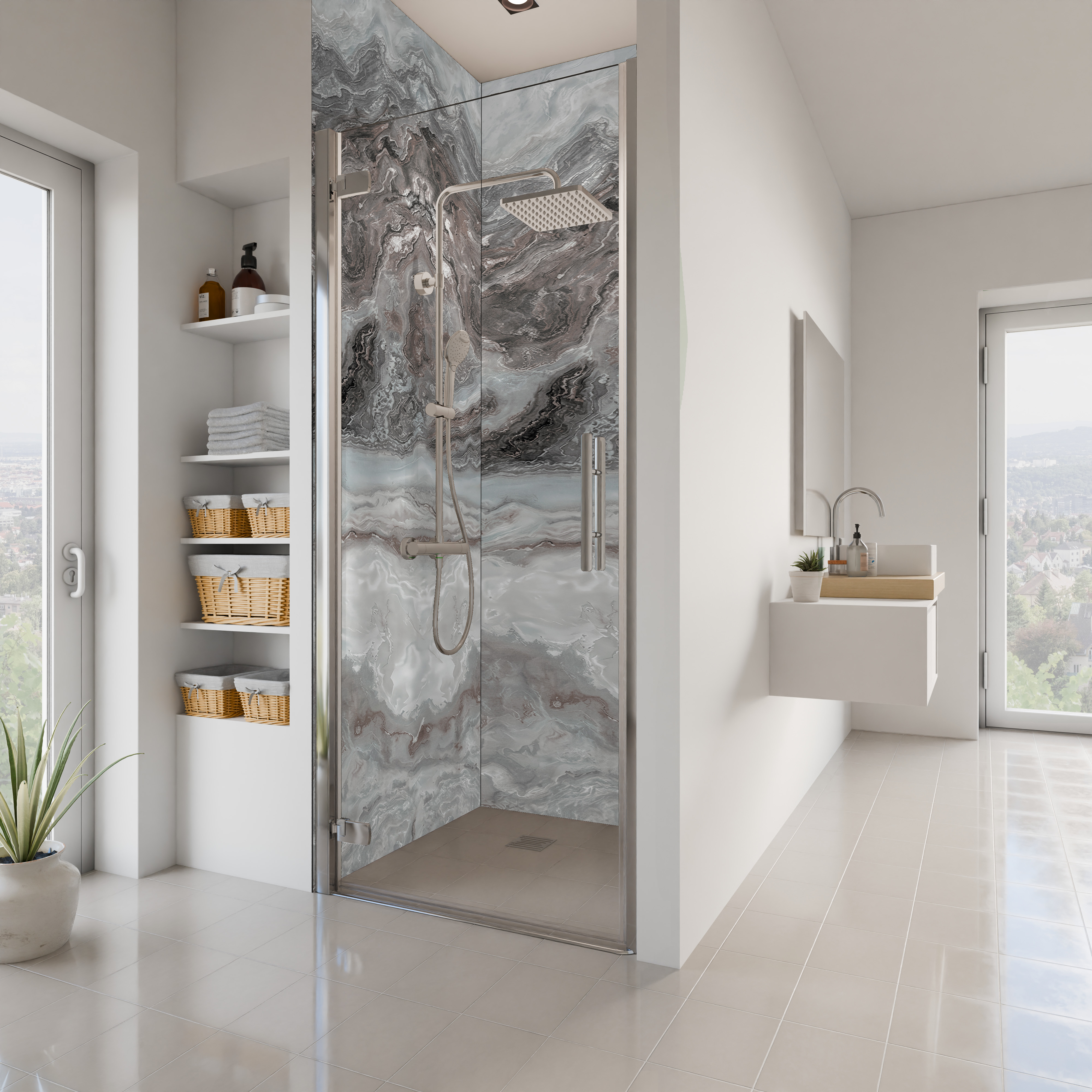 Dekor Paneele Seidenmatt Marmor Achat Grau Nische