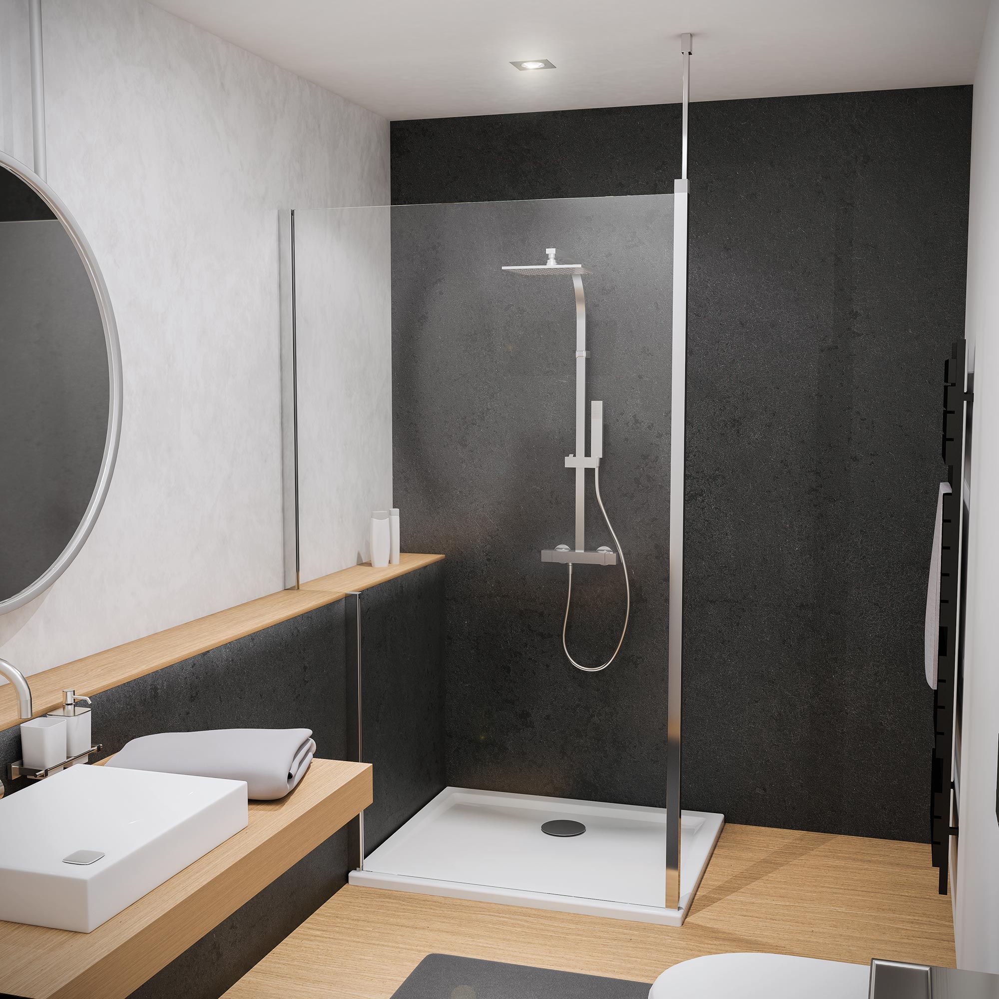 Duschrückwand Dekor Seidenmatt Stein anthrazit Stimmungsbild