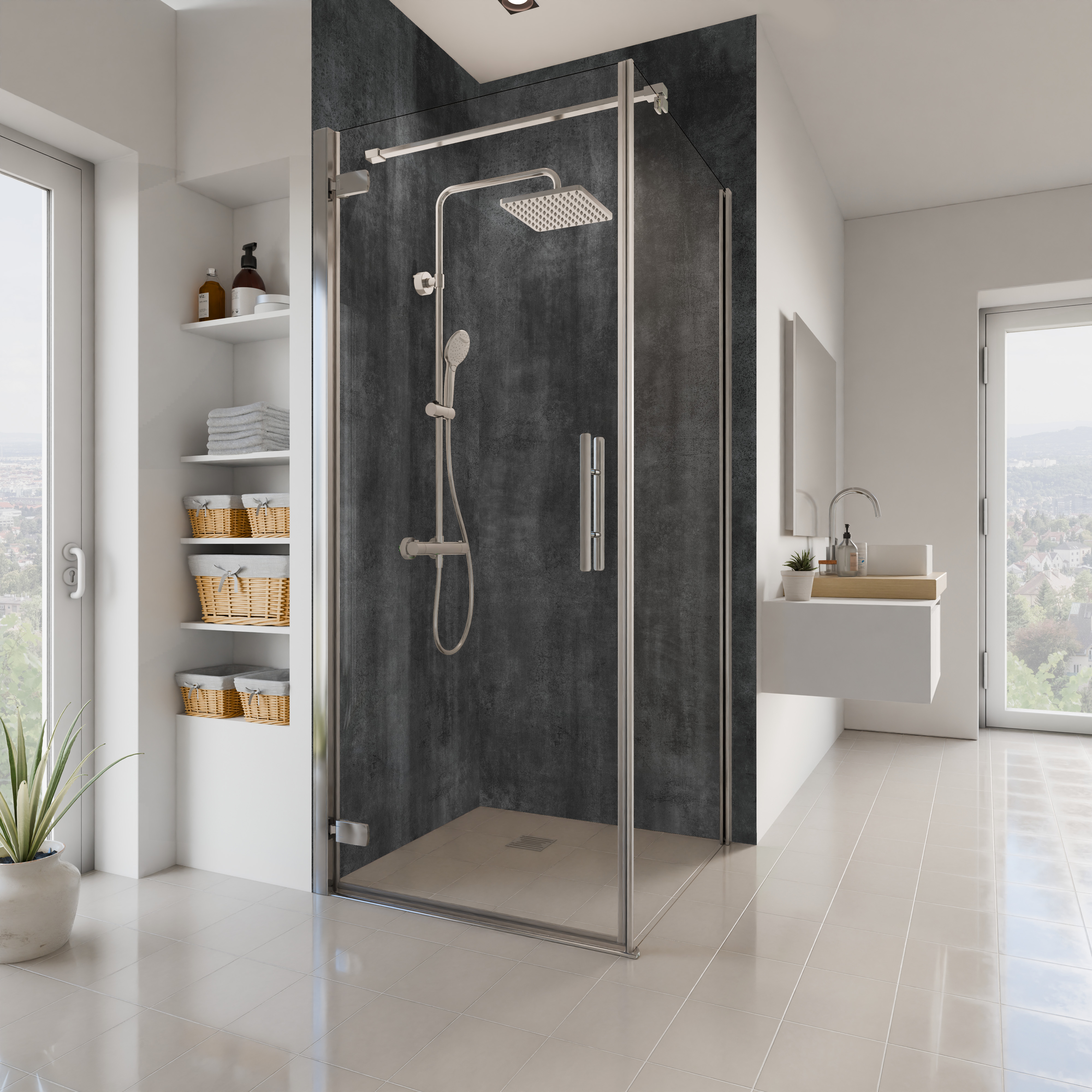 Dekor Paneele Stein Beton Optik Anthrazit Eckeinstieg