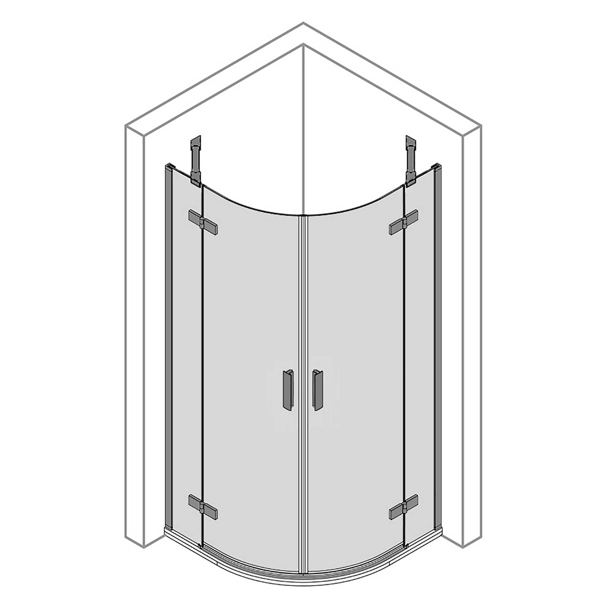 Runddusche Drehtür 4-teilig, Radius 500