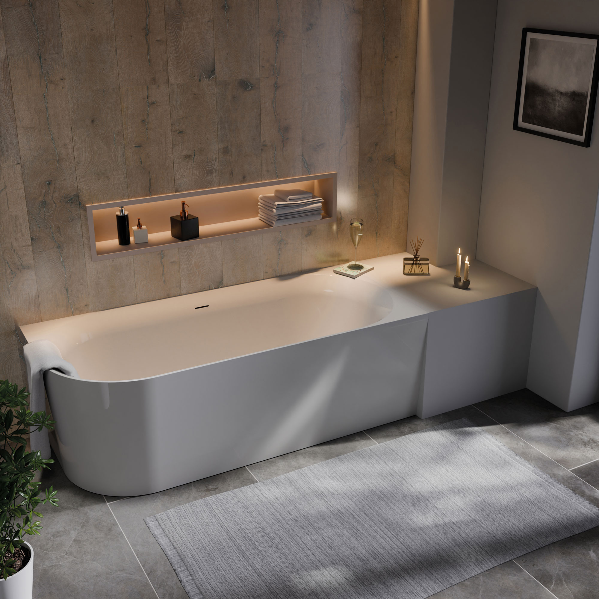 Boston Badewanne, links, weiß, im Milieu 1