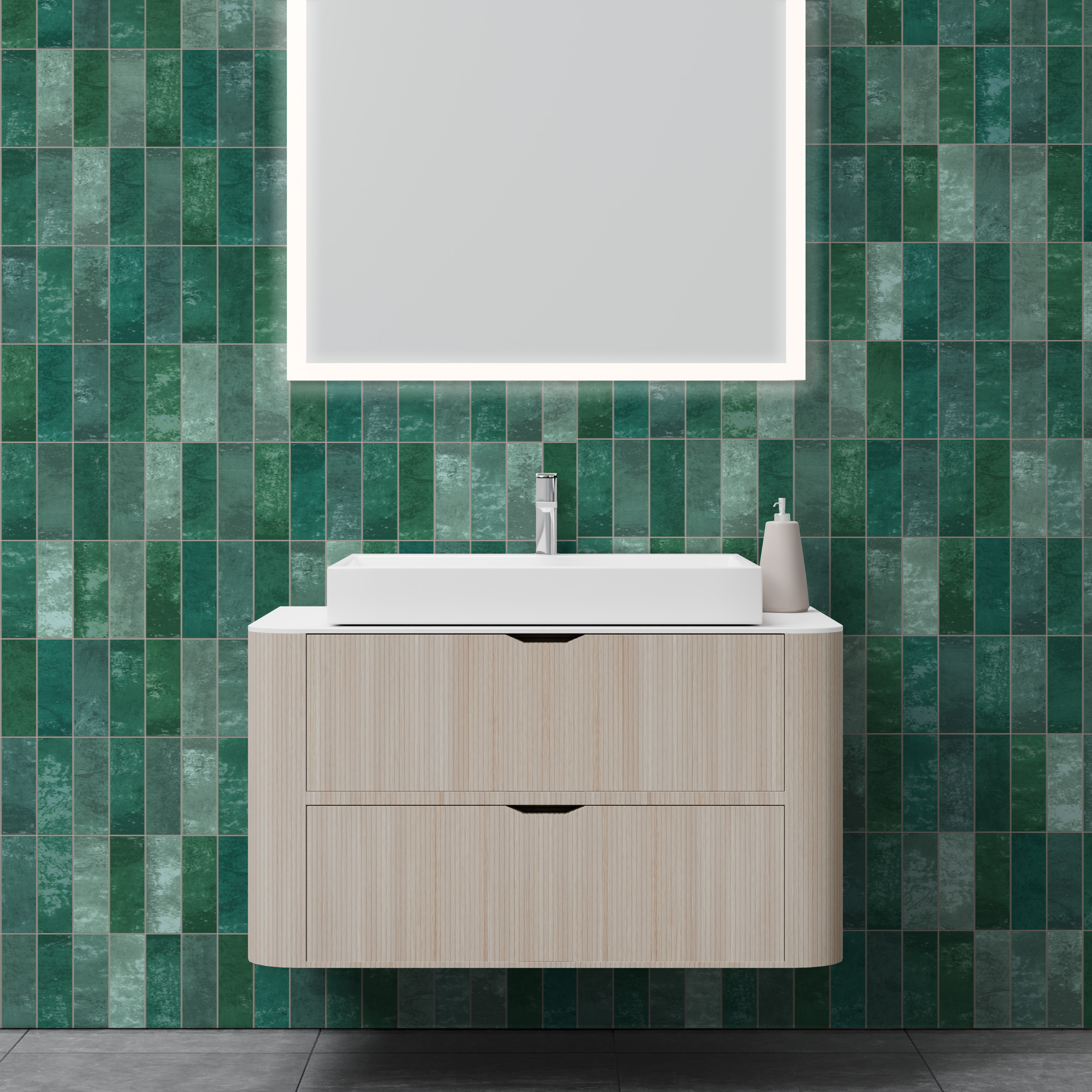 Dekor Paneele Hochglanz Fliese jadegrün Waschtisch