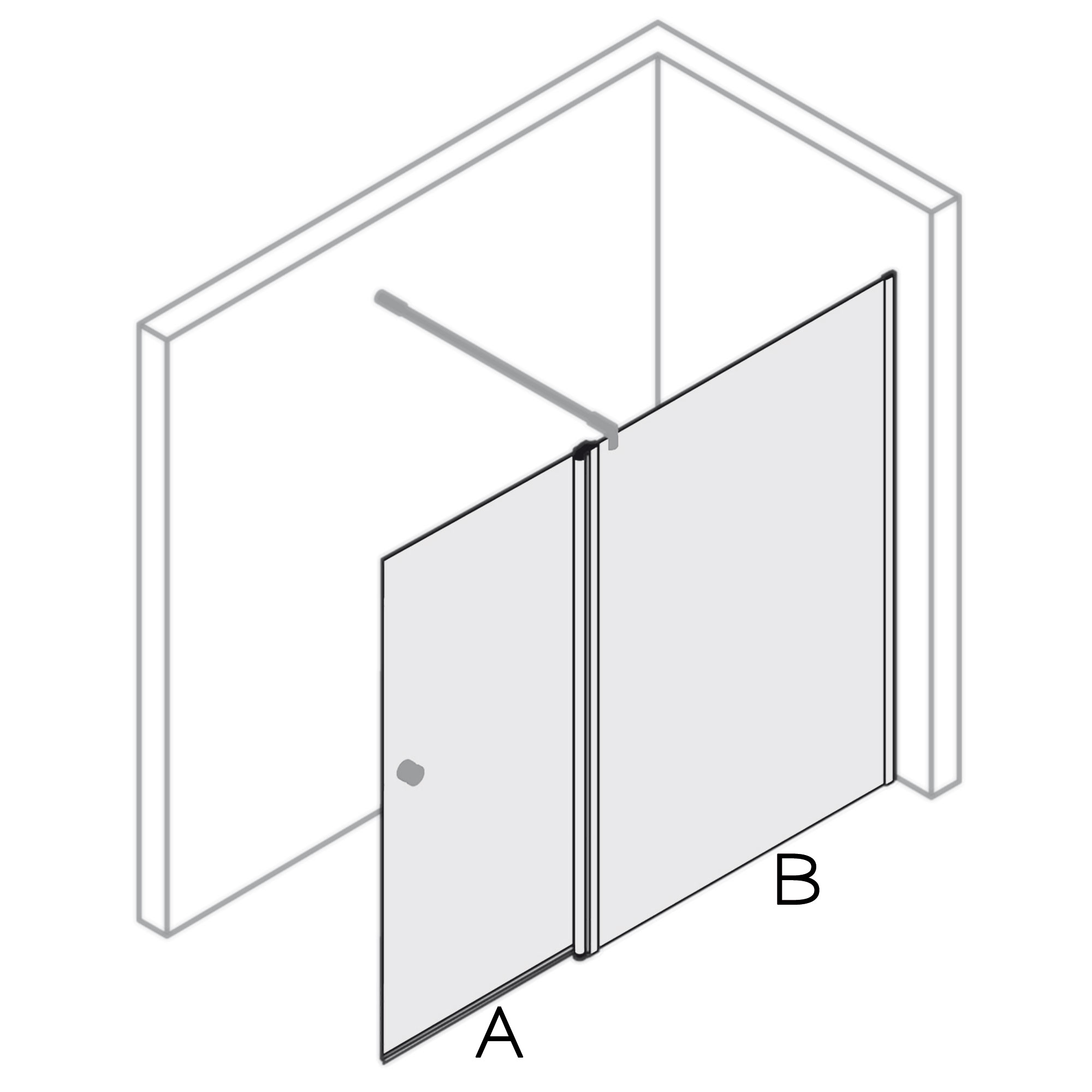MK 520 Duschwand mit beweglichem Element in Flucht, eckig, Anschlag rechts, Piktogramm