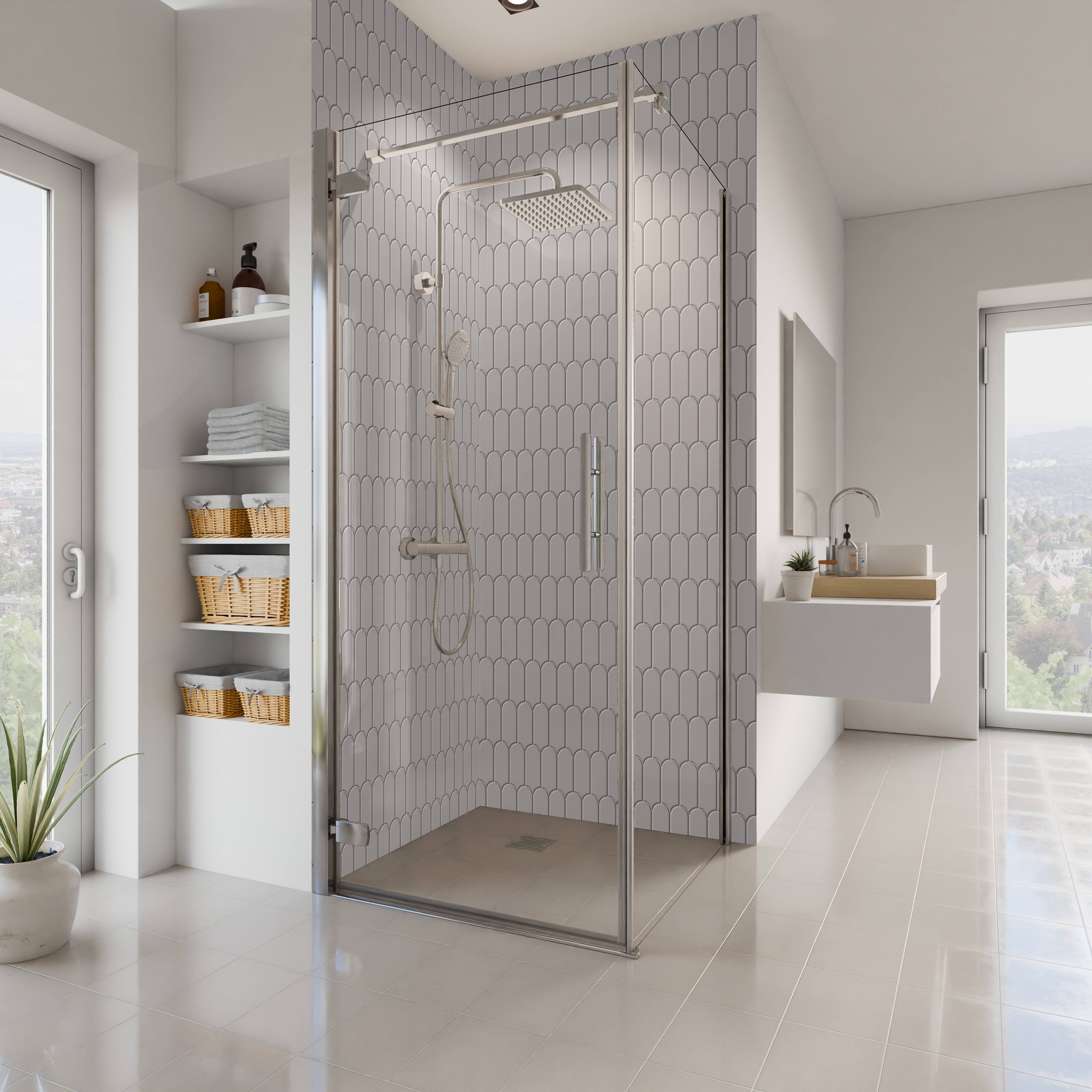 Dekor Paneele Hochglanz Bogenmosaik Grau Eckeinstieg