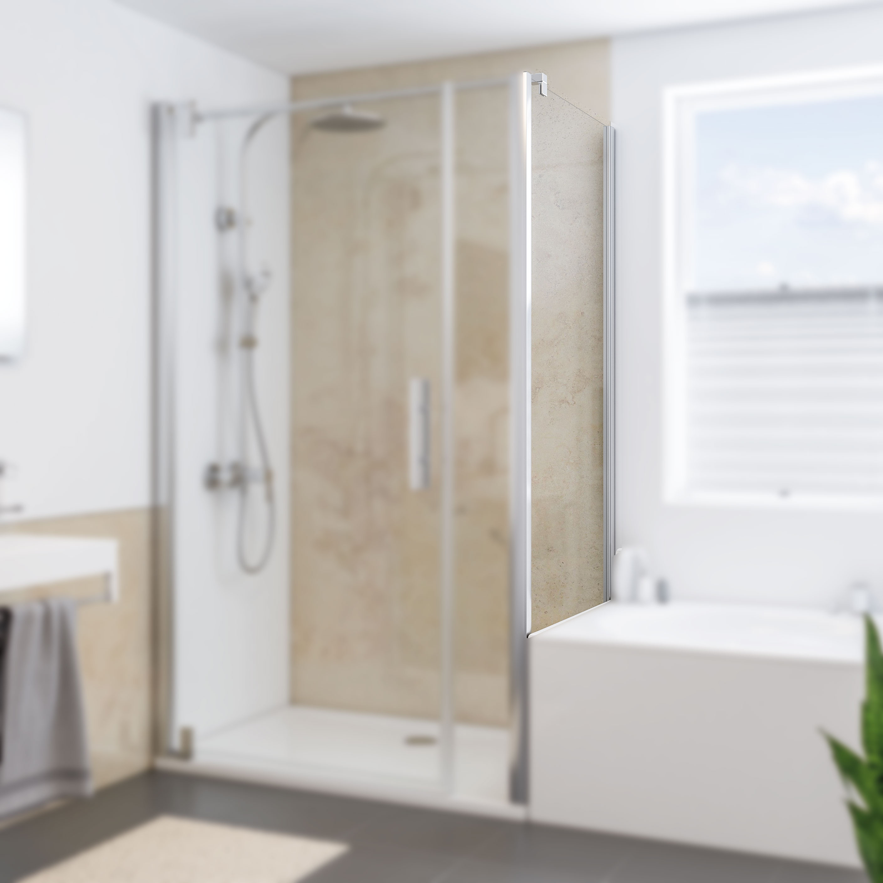 MK580-badewannenseitenwand-rechts-drehtuer-nebenteil-fokus_5297 Badewannenseitenwand rechts für Drehtür mit Nebenteil, Fokus