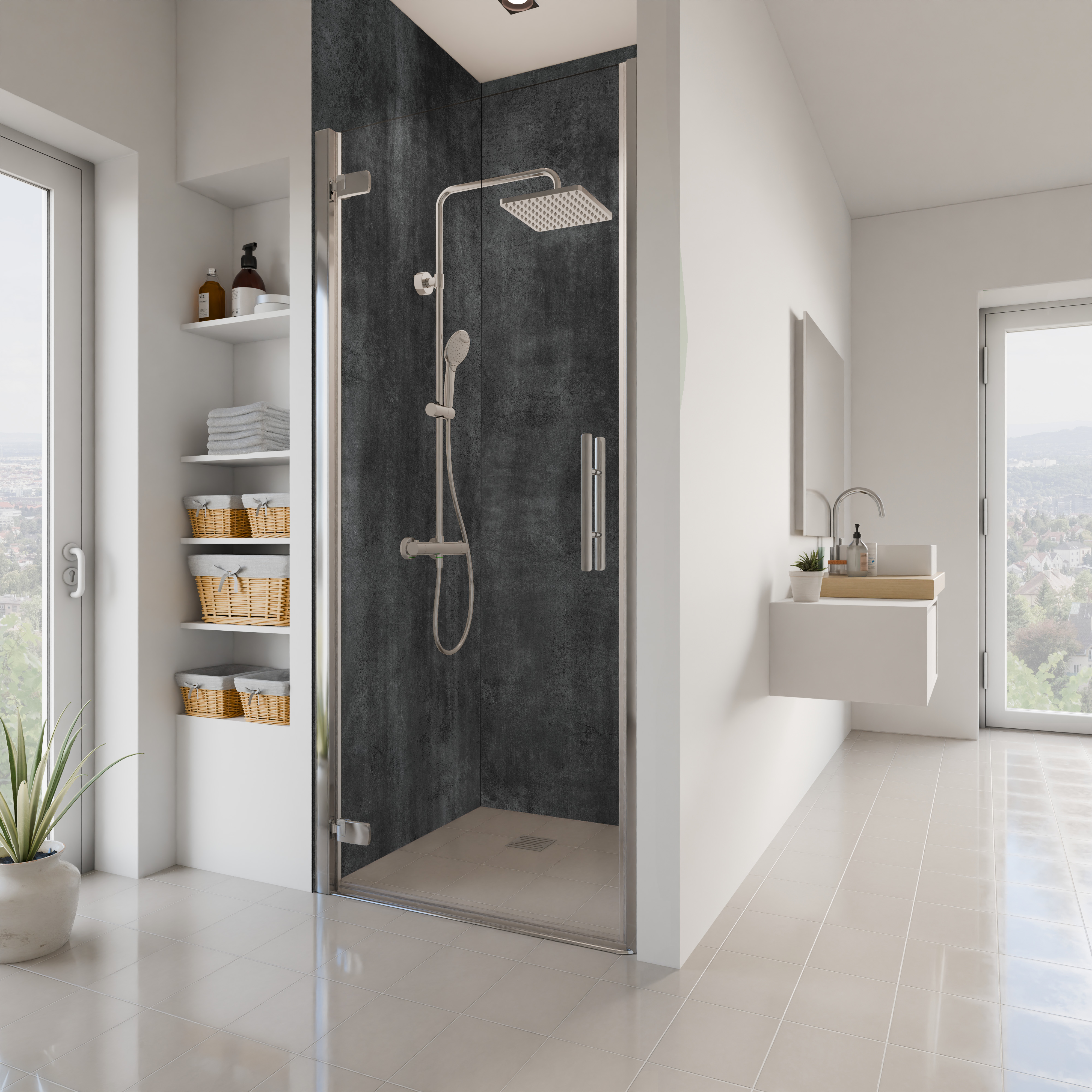 Dekor Paneele Stein Beton Optik Anthrazit Nische