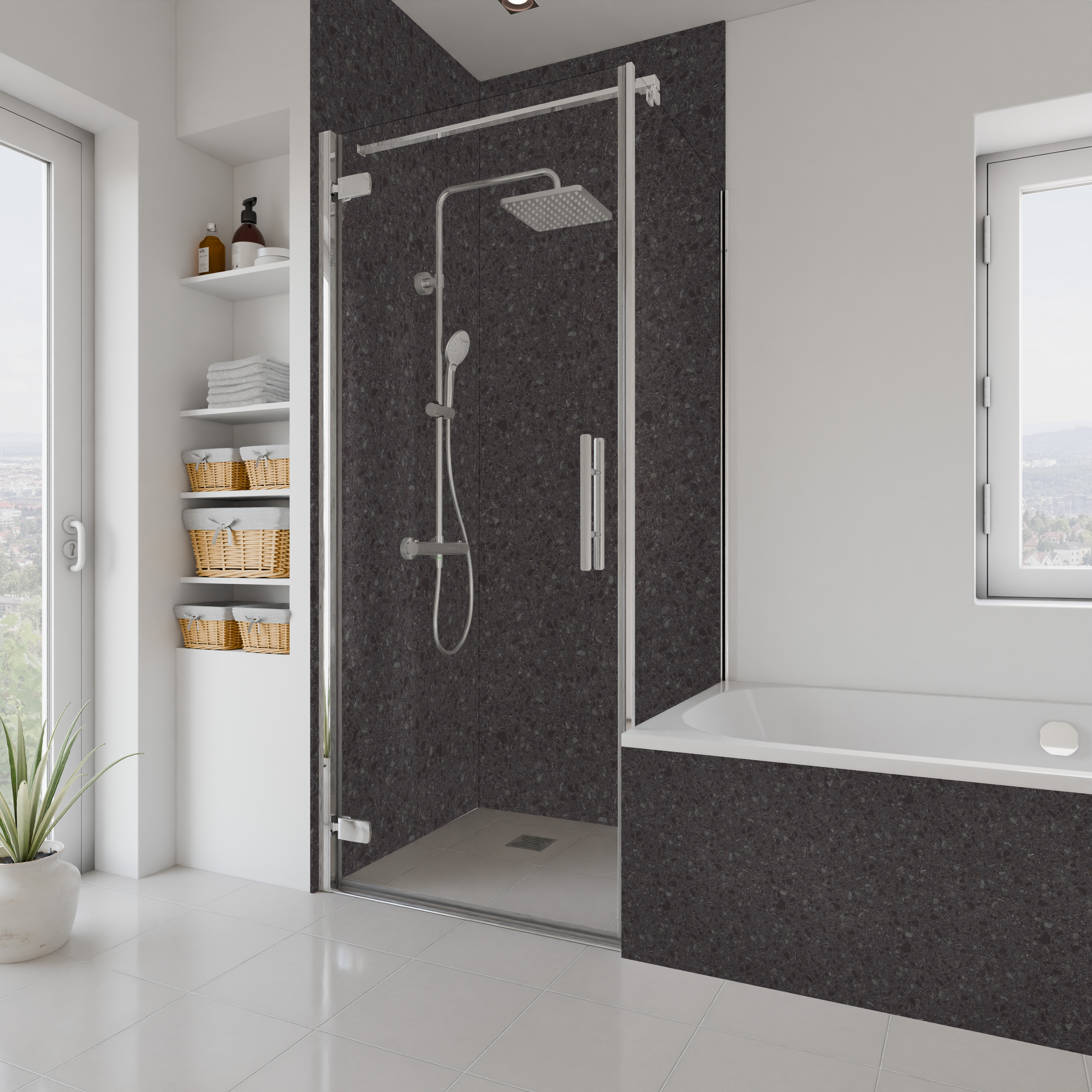 Dekor Paneel Seidenmatt Terrazzo Anthrazit