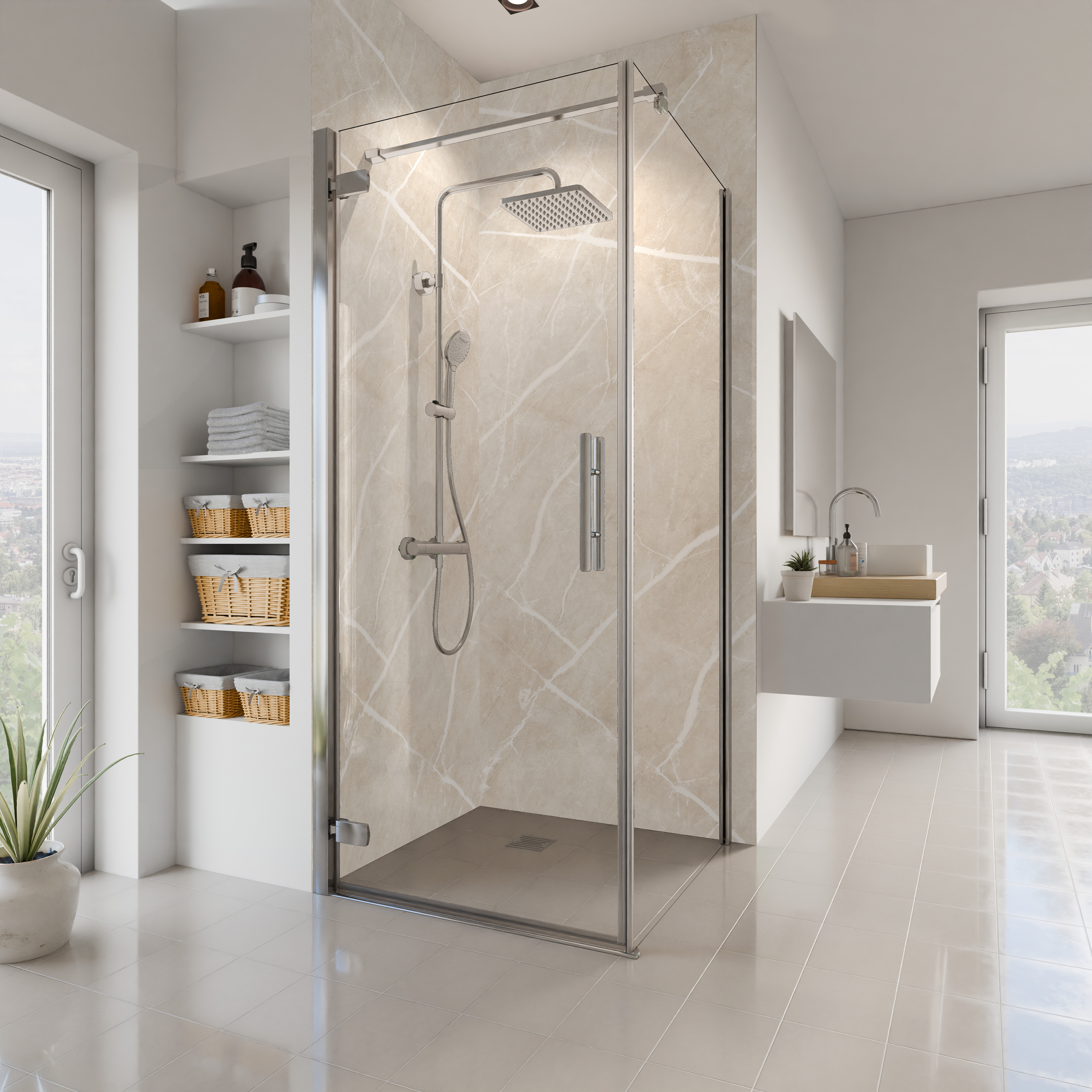 Dekor Paneele Seidenmatt Marmor Beige Weiß Eckeinstieg