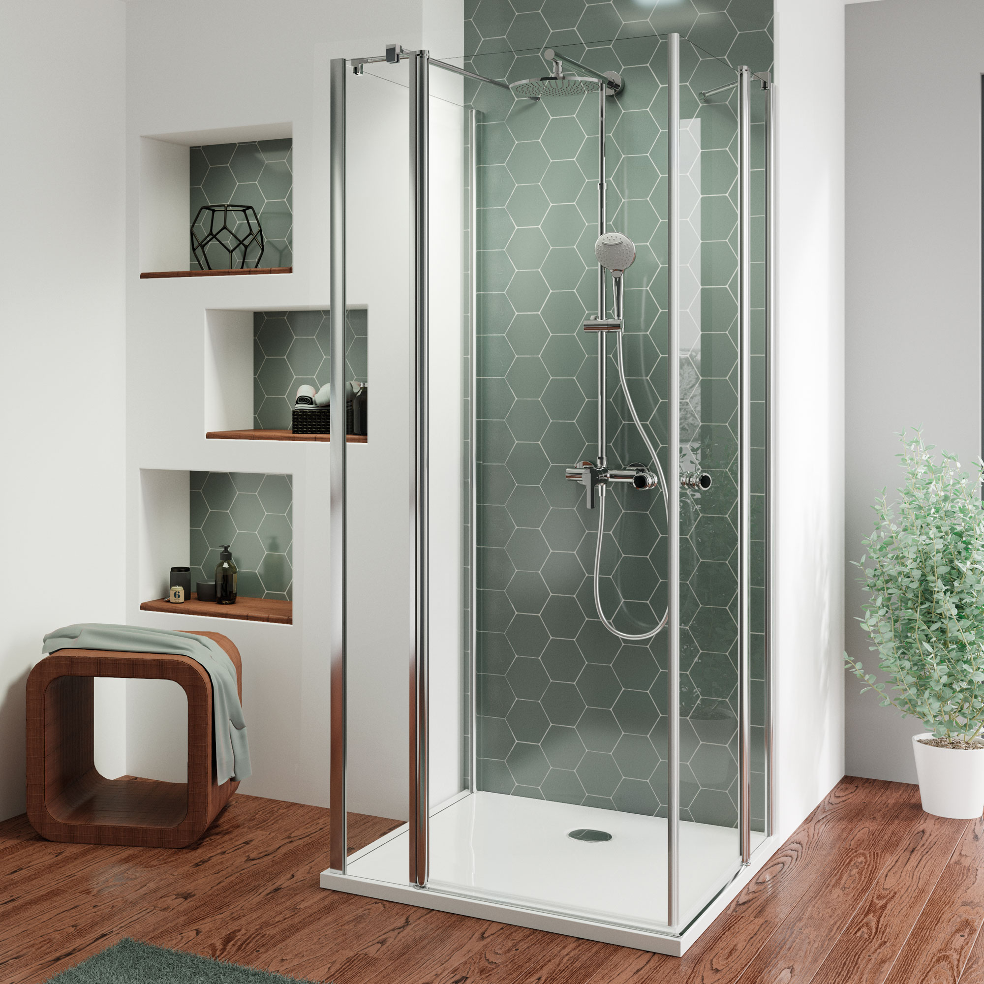 MK520 Eckeinstieg 4-teilig mit Seitenwand Anschlag links, als U-Kabine, rund