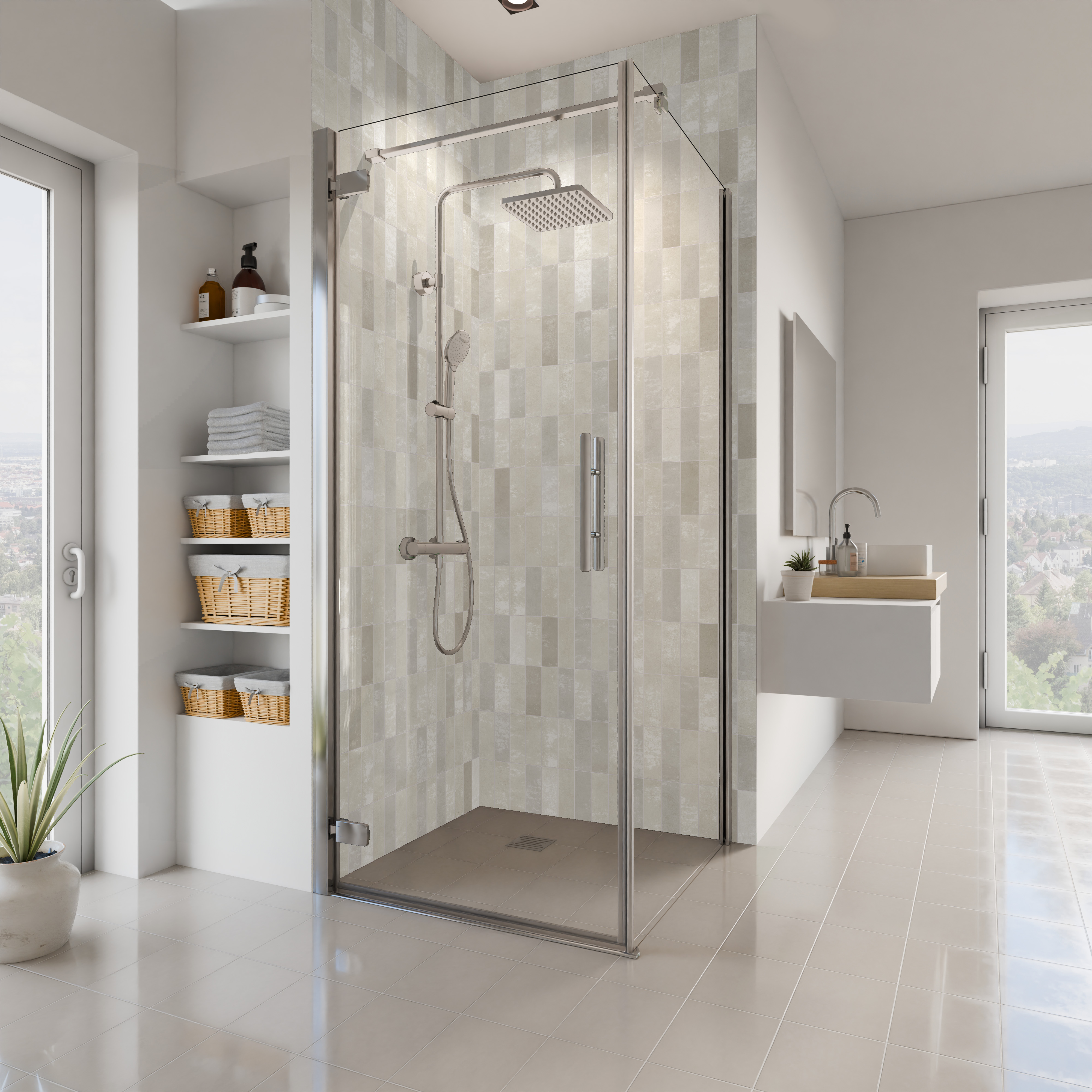 Dekor Paneele Hochglanz Fliese Beige Eckeinstieg