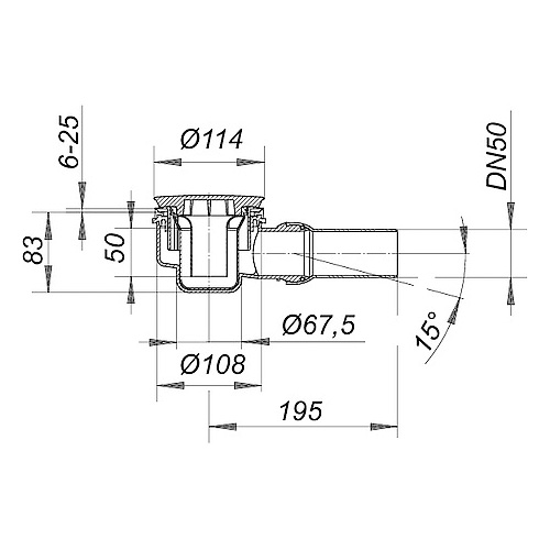Siphon komplett (Ersatzteil), waagerecht,  D=90 mm, Maße