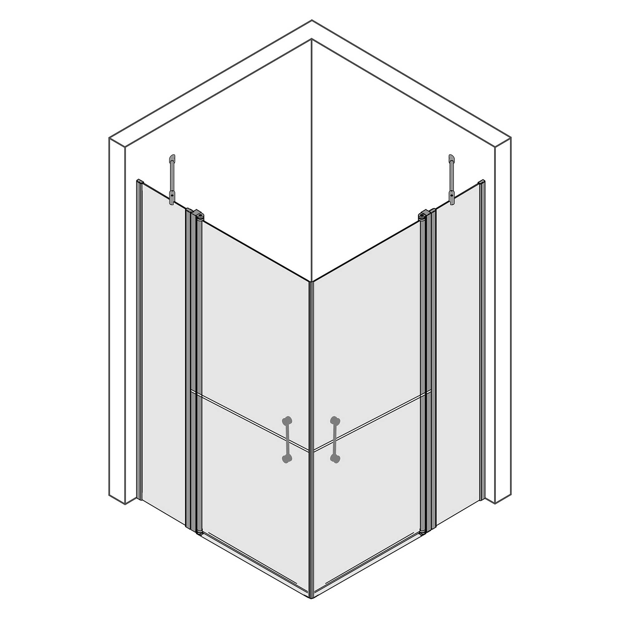 Eckeinstieg Drehtür 4-teilig, horizontal geteilt