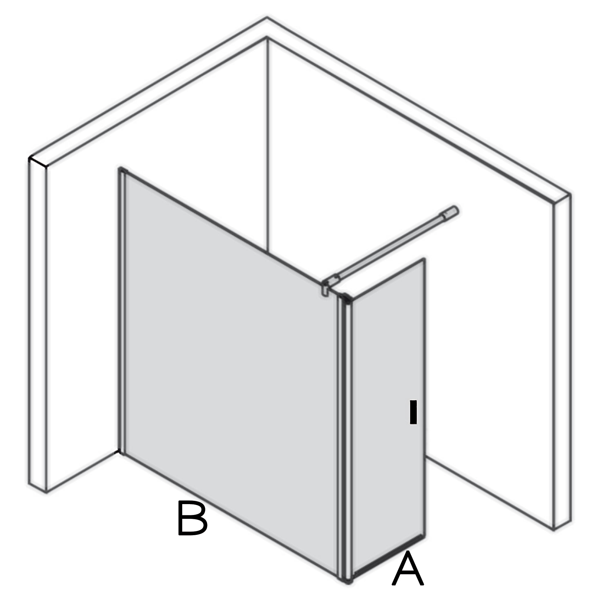 MK 520 Duschwand mit beweglichem Element über Eck, eckig, Anschlag links, Piktogramm