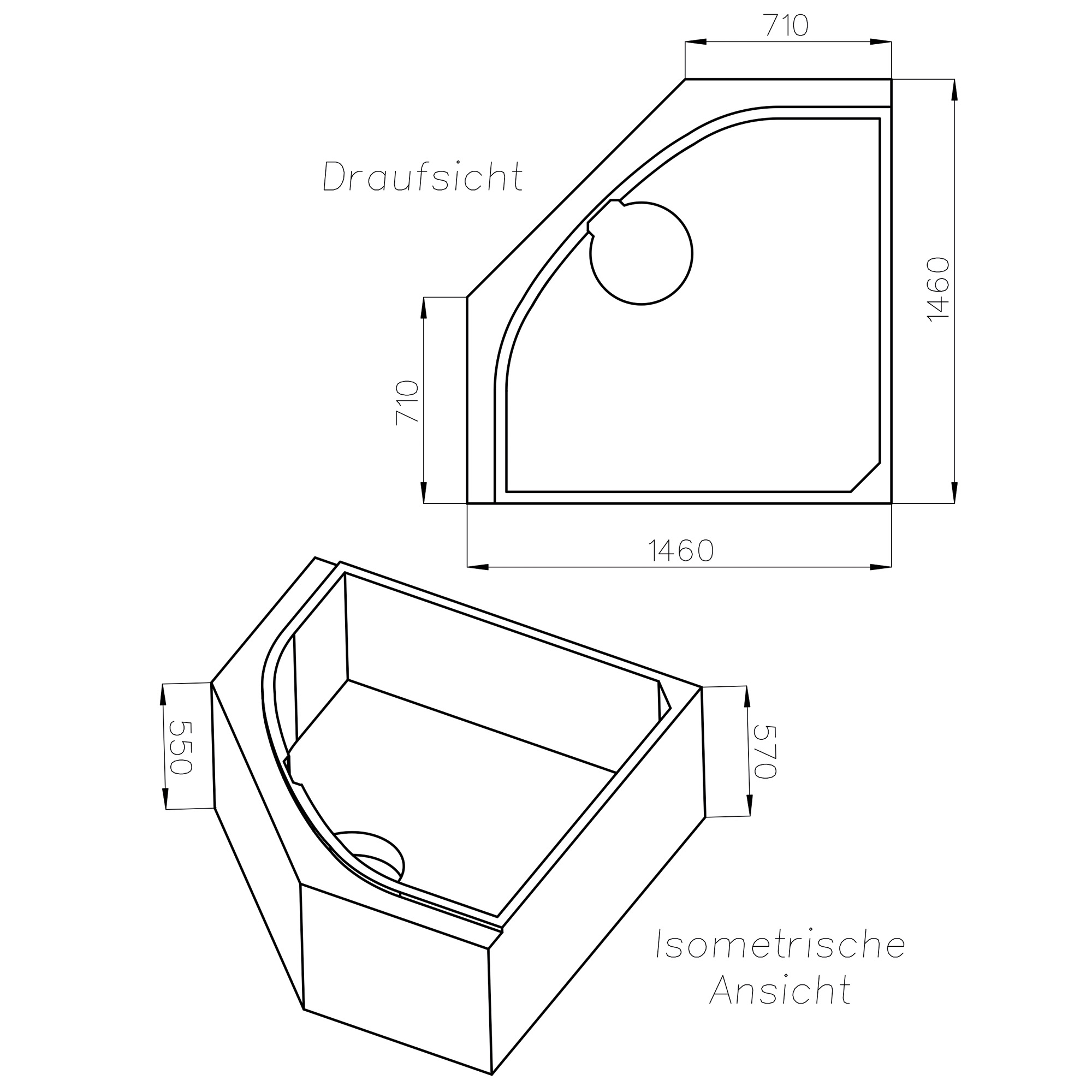 Wannenträger zu Charlotte 140 x 140 Skizze