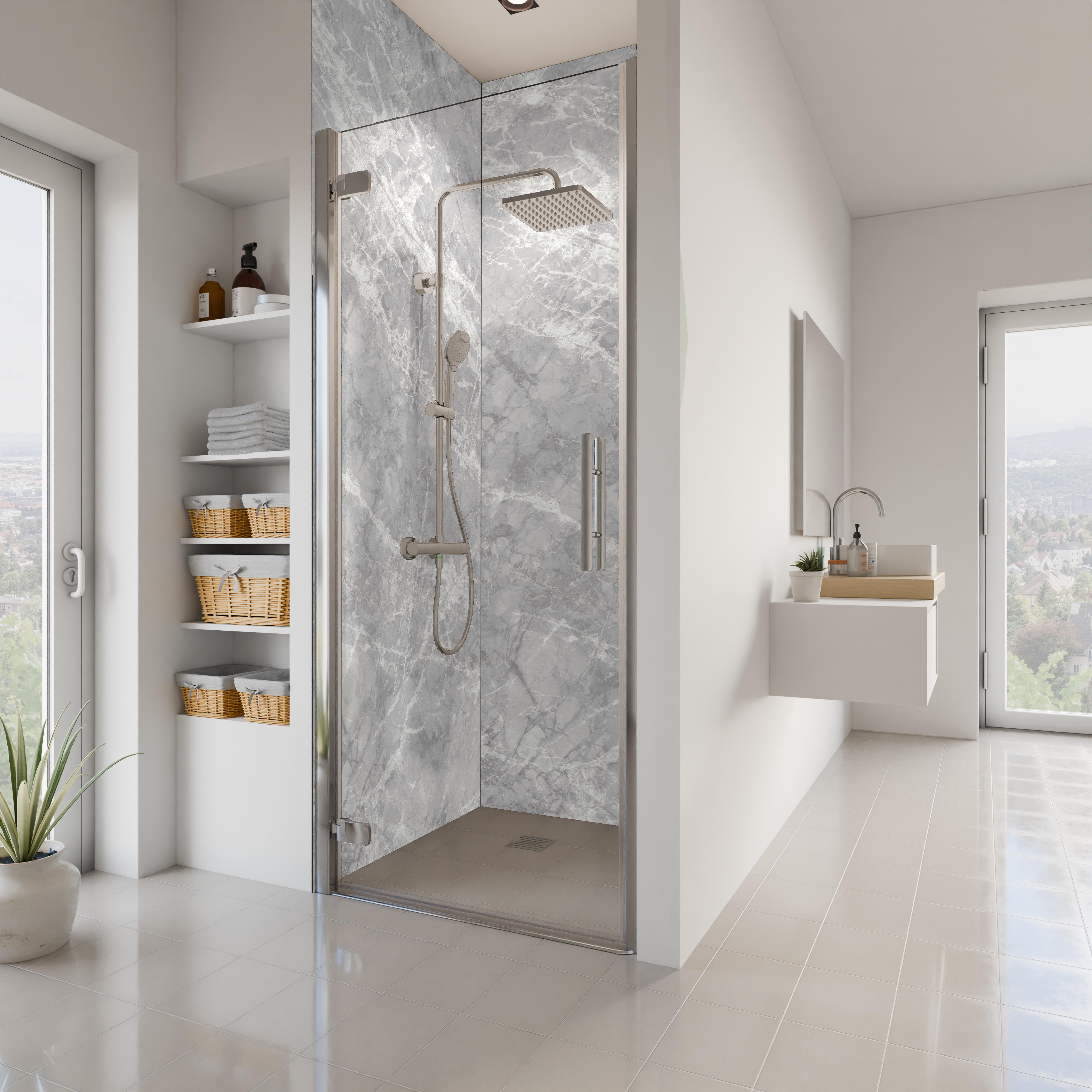 Dekor Paneele Seidenmatt Marmor Silbergrau Nische