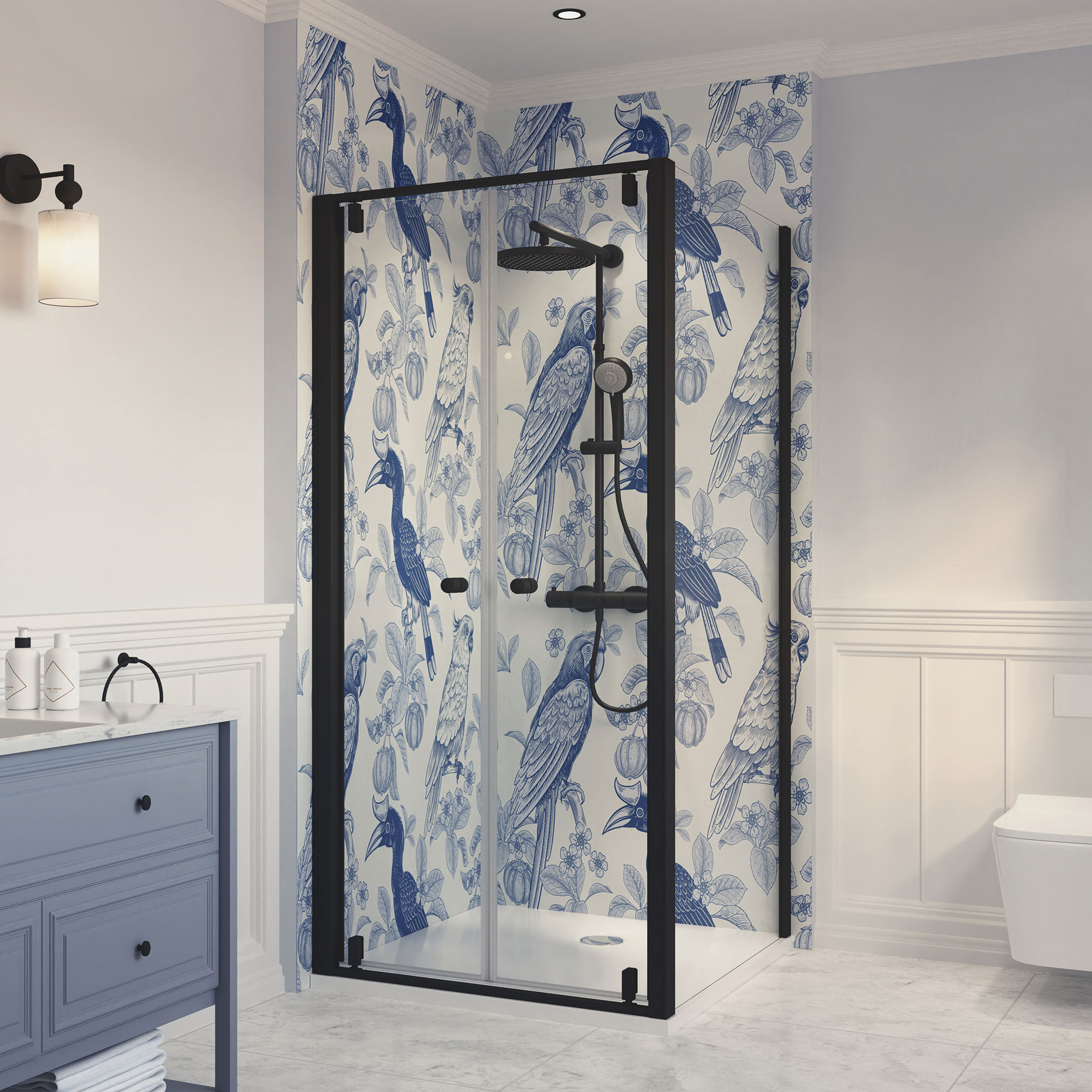 Pendeltür links für Seitenwand rechts, schwarz matt