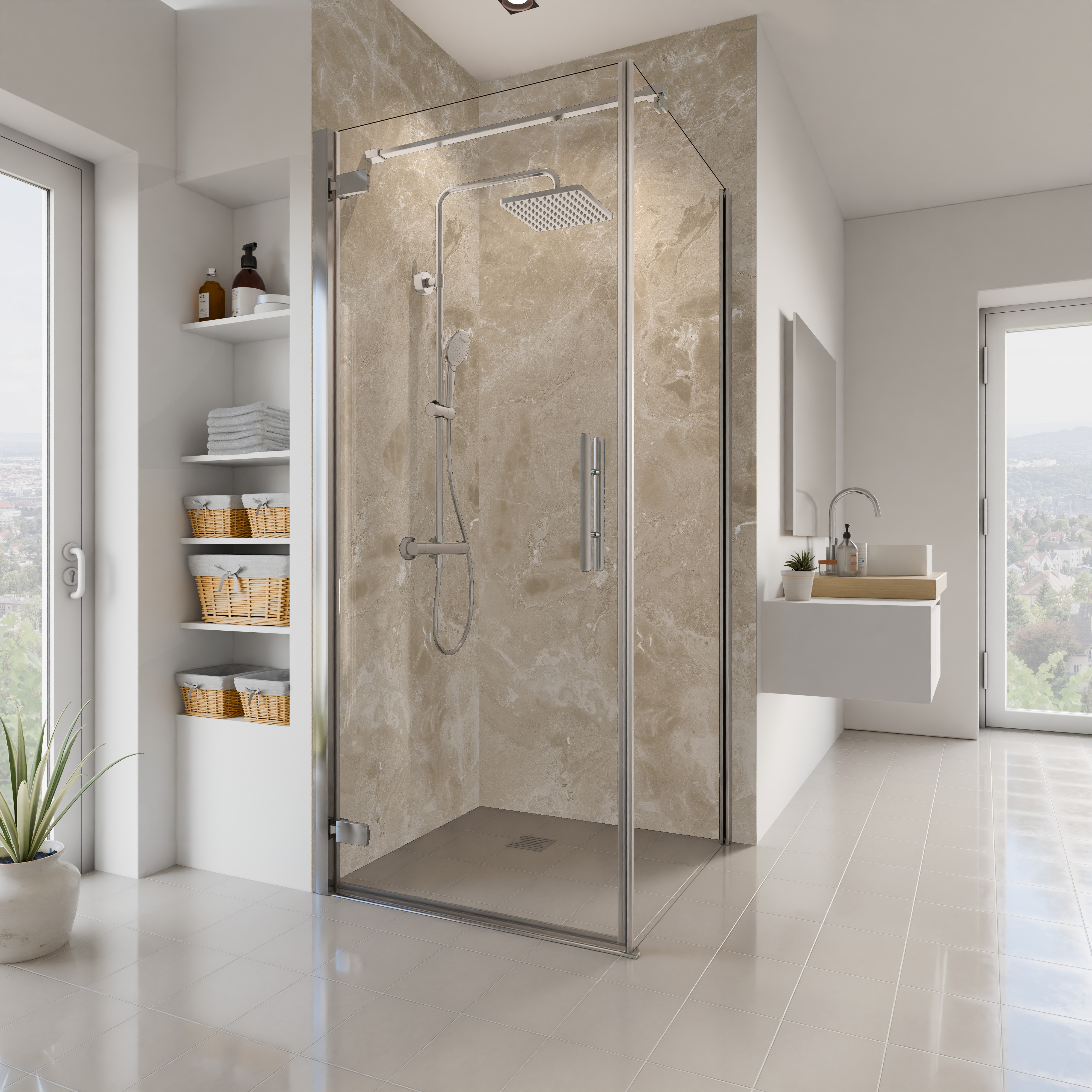 Dekor Paneele Seidenmatt Marmor Sicilia Beige Eckeinstieg