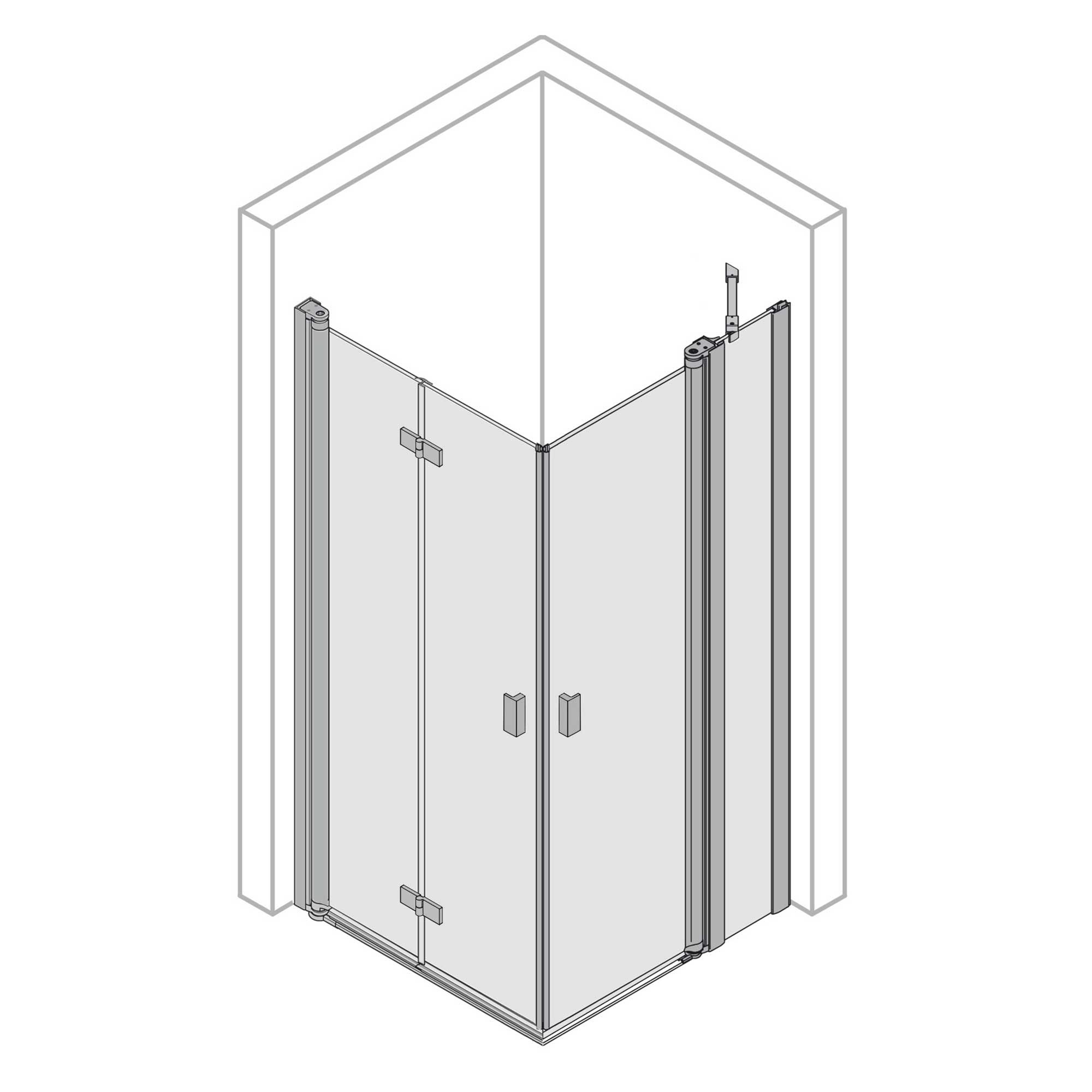 6031_Z Eckeinstieg Kombination Drehfalttür links / Drehtür mit Festteil rechts, eckig