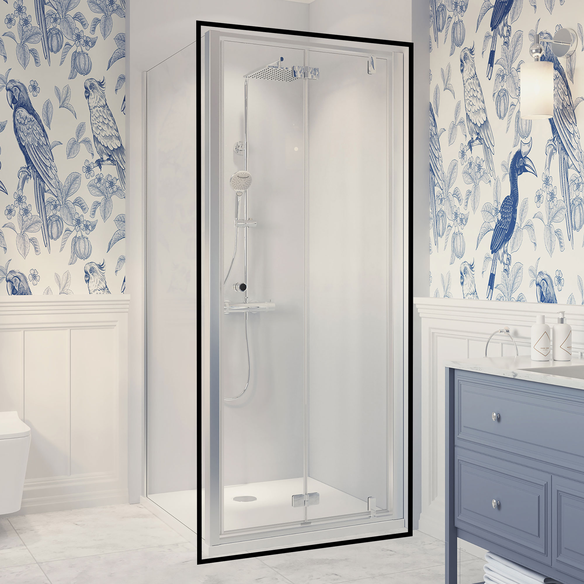 Drehfalttür rechts für Seitenwand links, Anschlag rechts, Fokus DFT