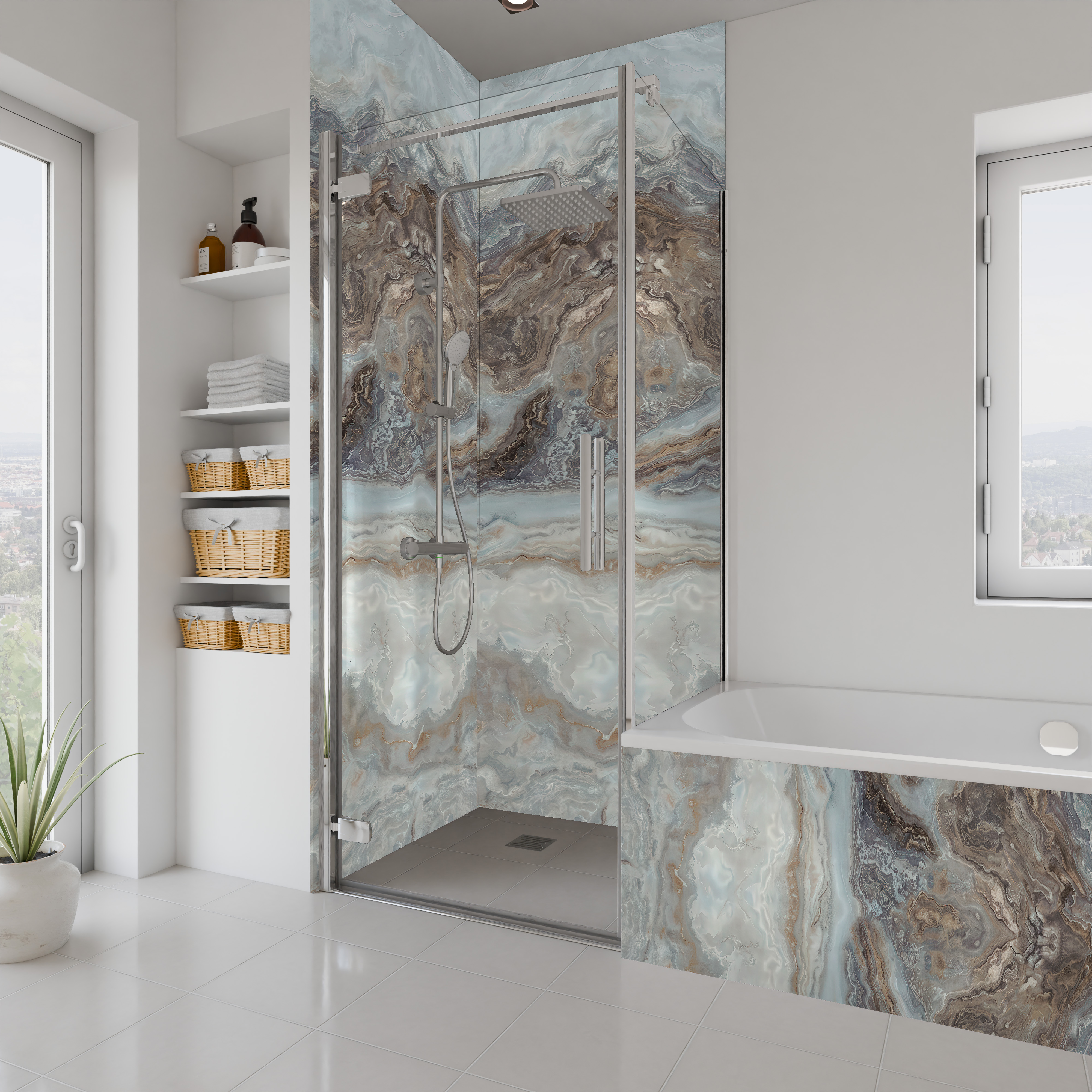 Dekor Paneele Seidenmatt Marmor Achat Beige Dusche+BSW