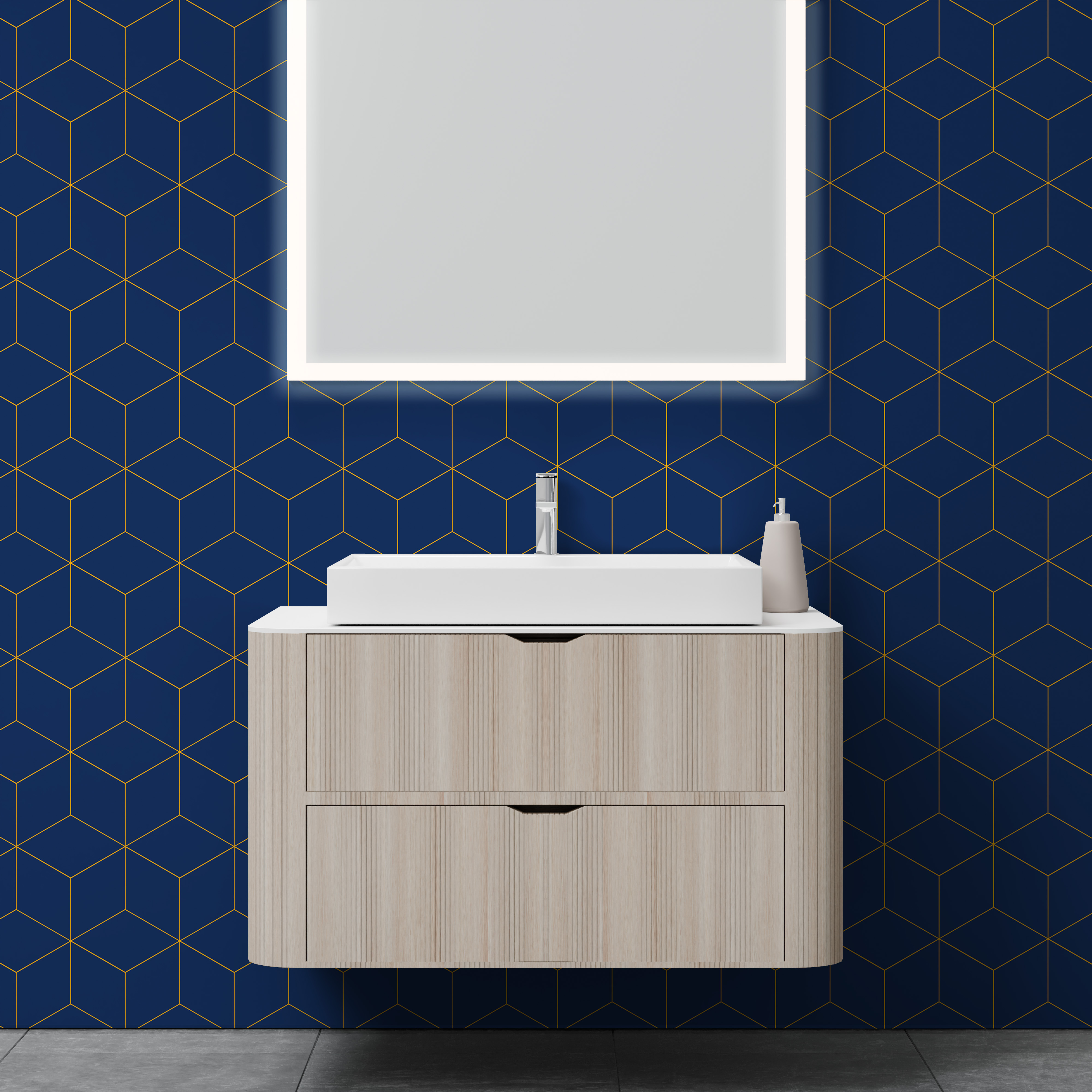 Dekor Paneel Seidenmatt Hexagon Blau