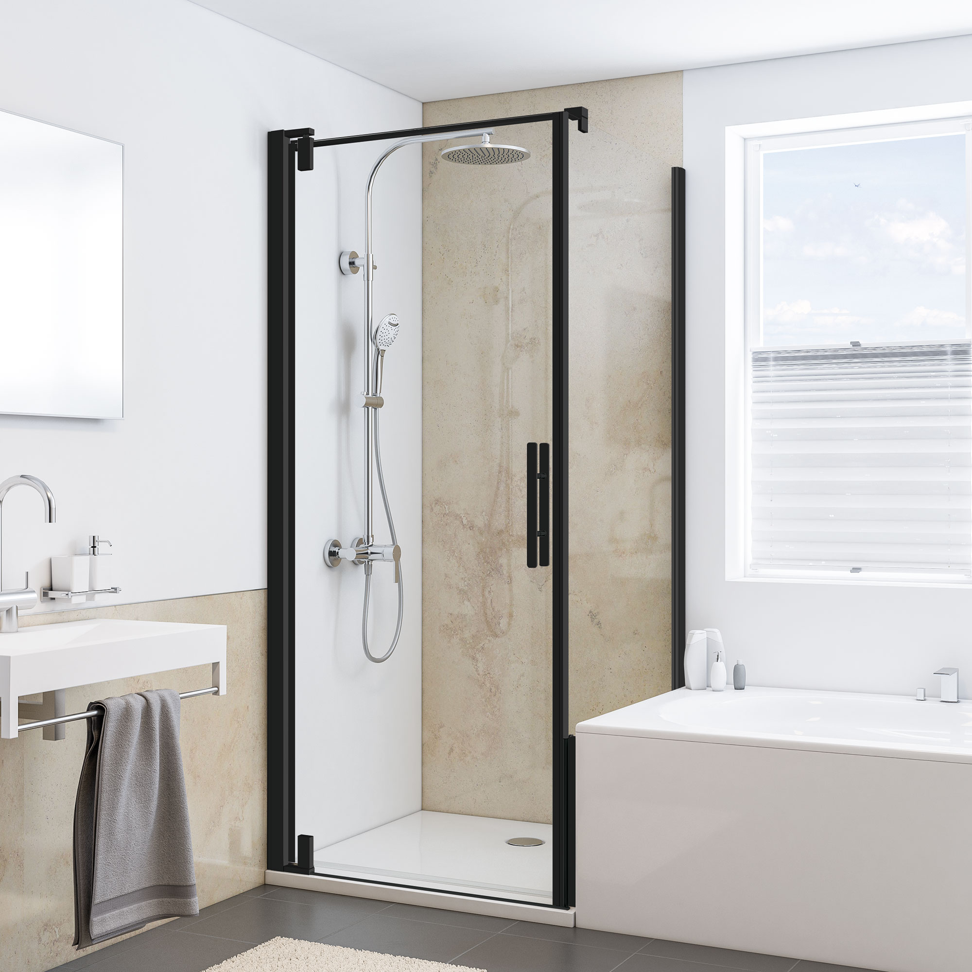 MK580 Badewannenseitenwand rechts für Drehtür, schwarz