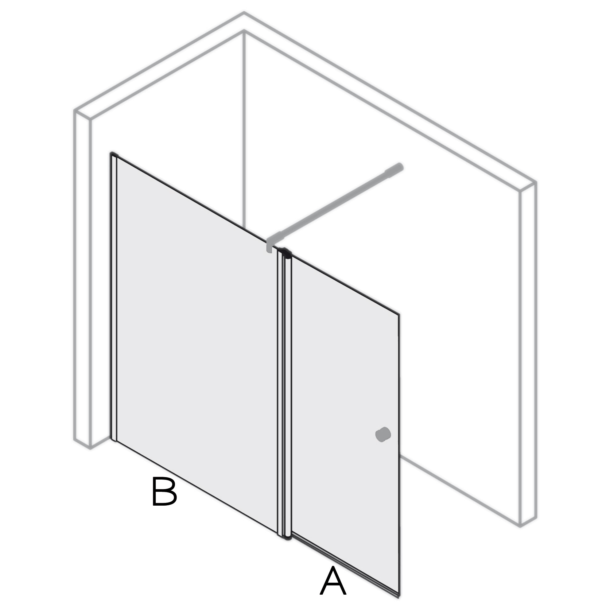 MK 520 Duschwand mit beweglichem Element in Flucht, eckig, Anschlag links, Piktogramm