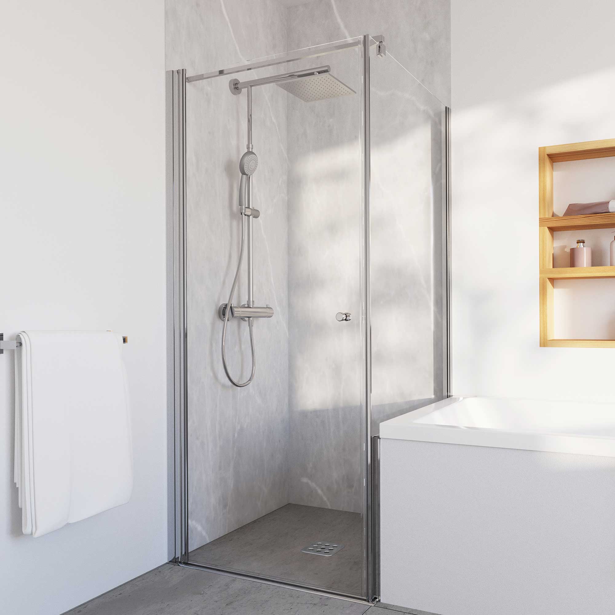 mk450_drehtuer-und-badewannenseitenwand_5321_5324 MK 450 Badewannenseitenwand für Drehtür / Drehtür mit Festteil / Drehfalttür