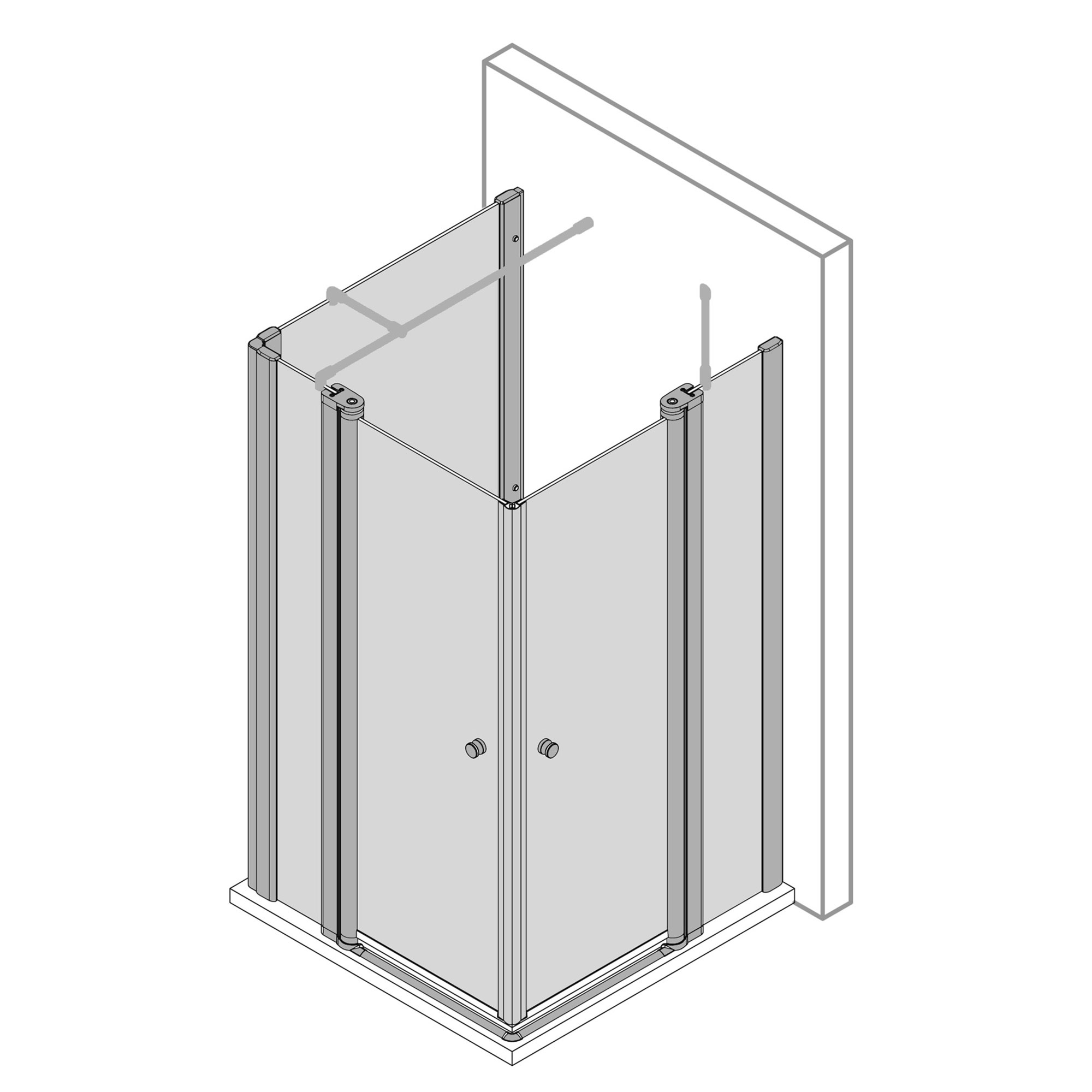 MK520 Eckeinstieg 4-teilig mit Seitenwand Anschlag rechts, als U-Kabine, rund