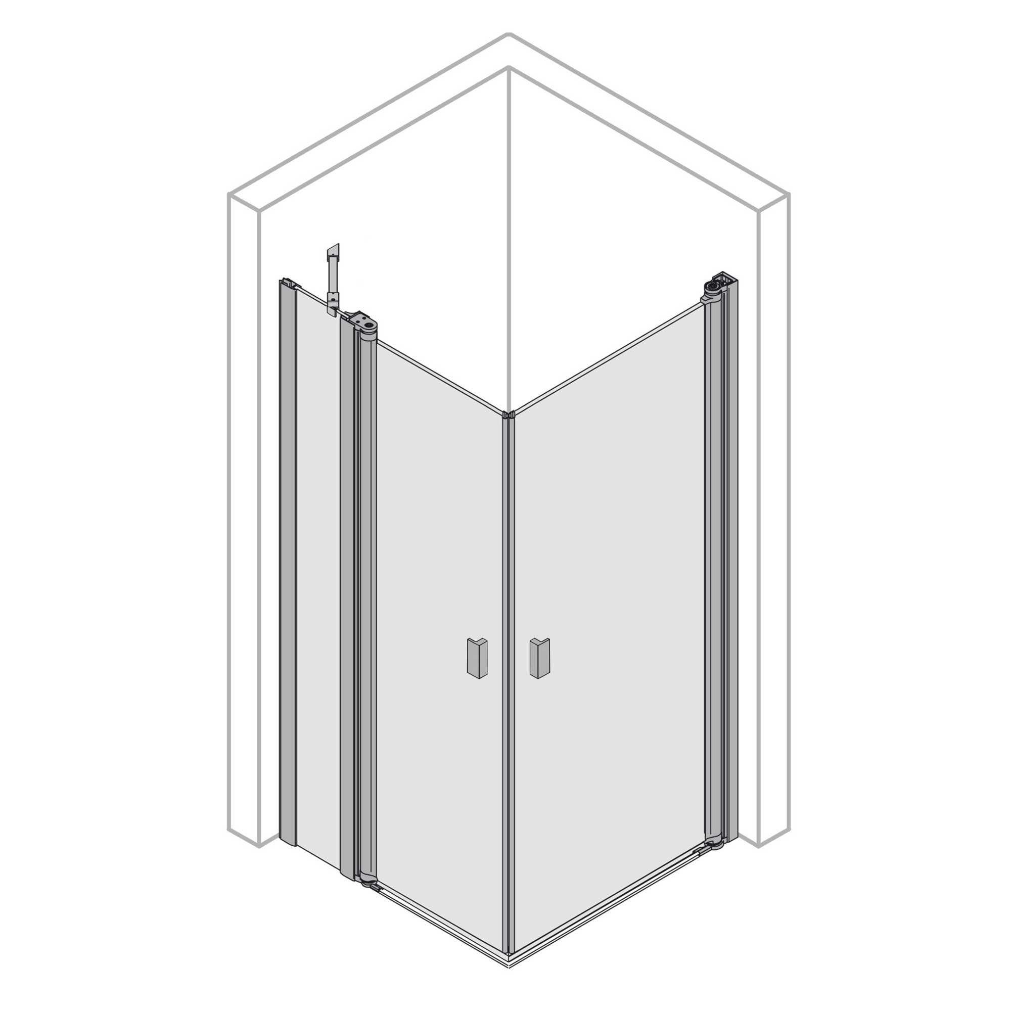 6030_Z Eckeinstieg Kombination Drehtür mit Festteil links / Drehtür rechts, eckig