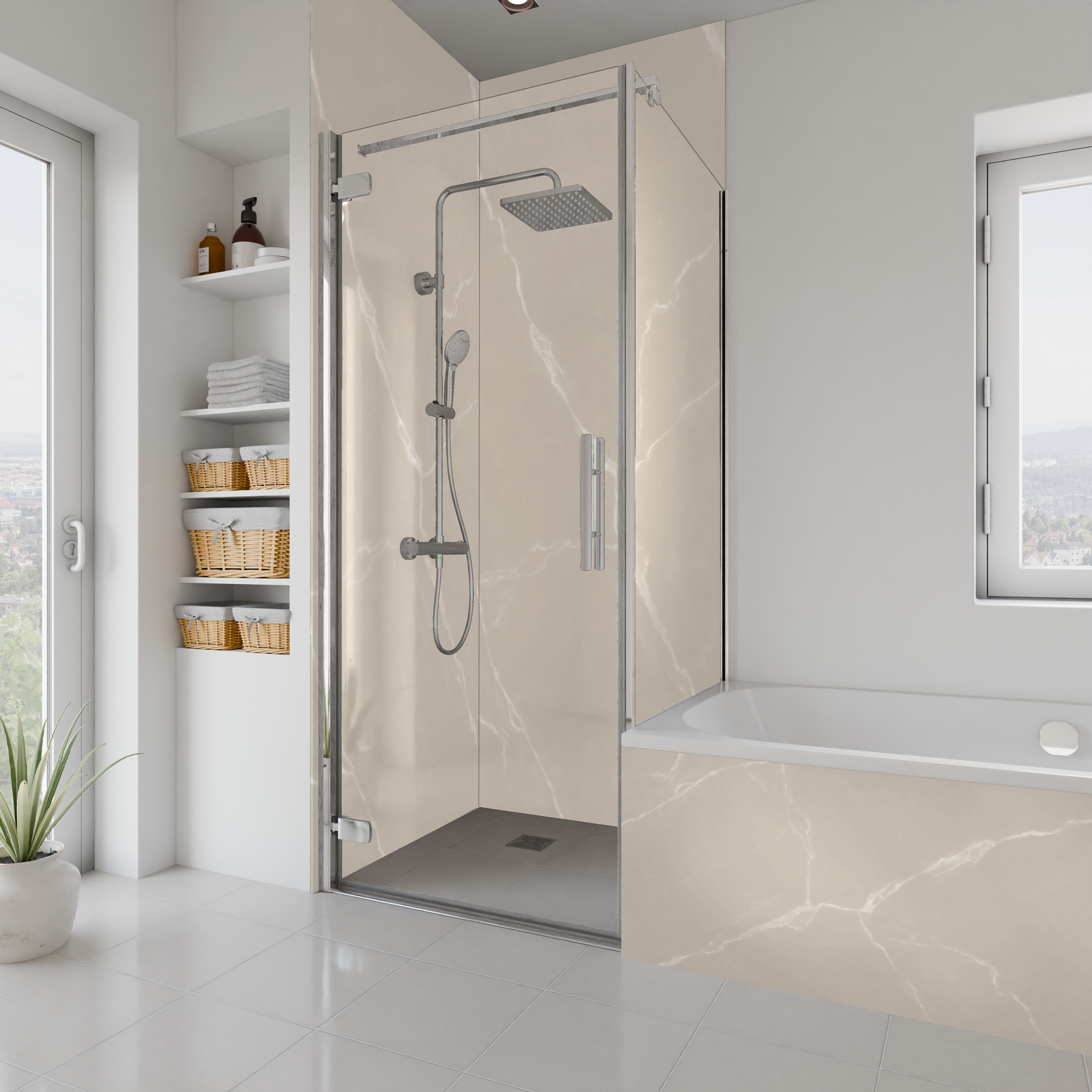 Dekor Paneele Hochglanz Marmor Grau Beige Dusche+BSW