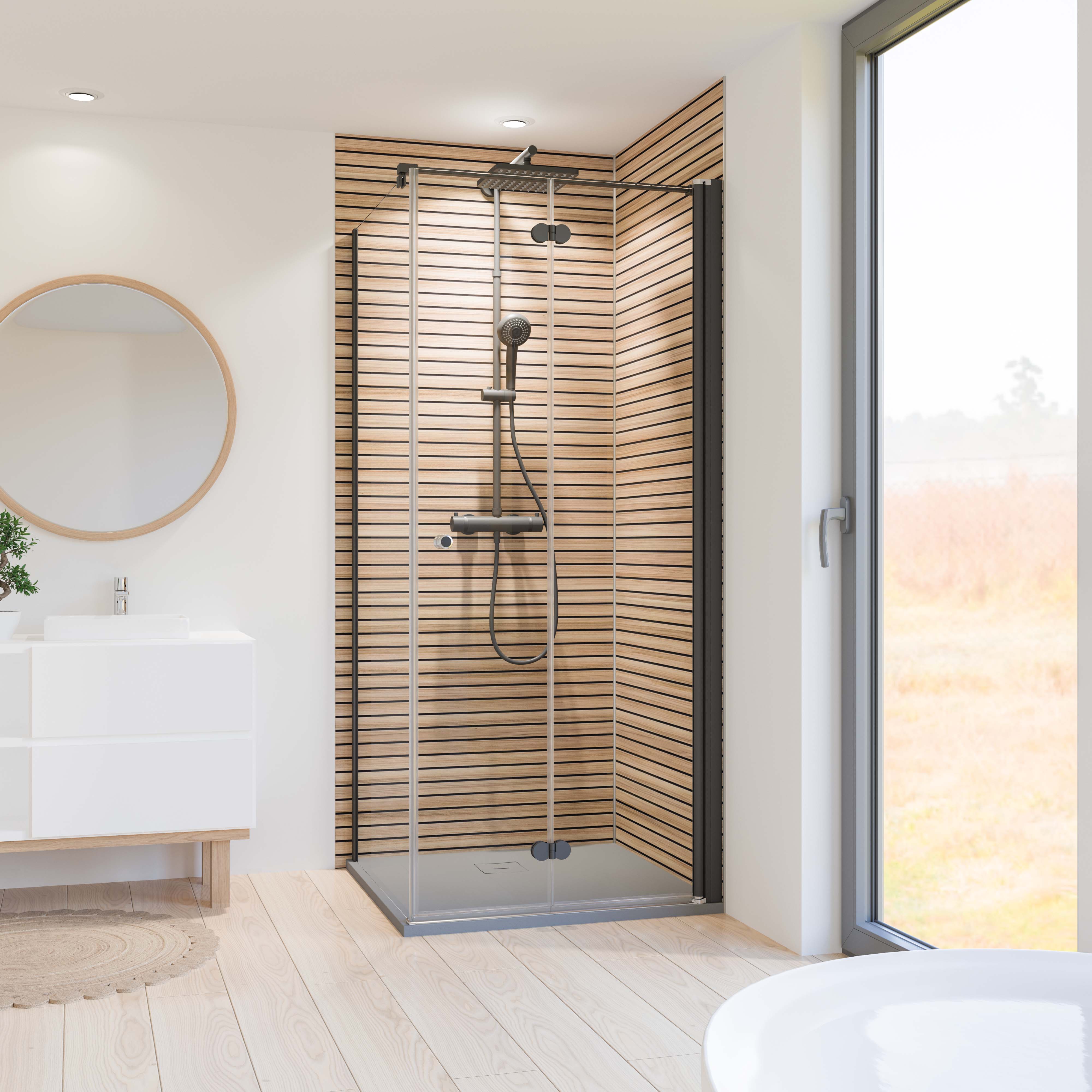 Drehfalttür für Seitenwand, Anschlag rechts, schwarz matt