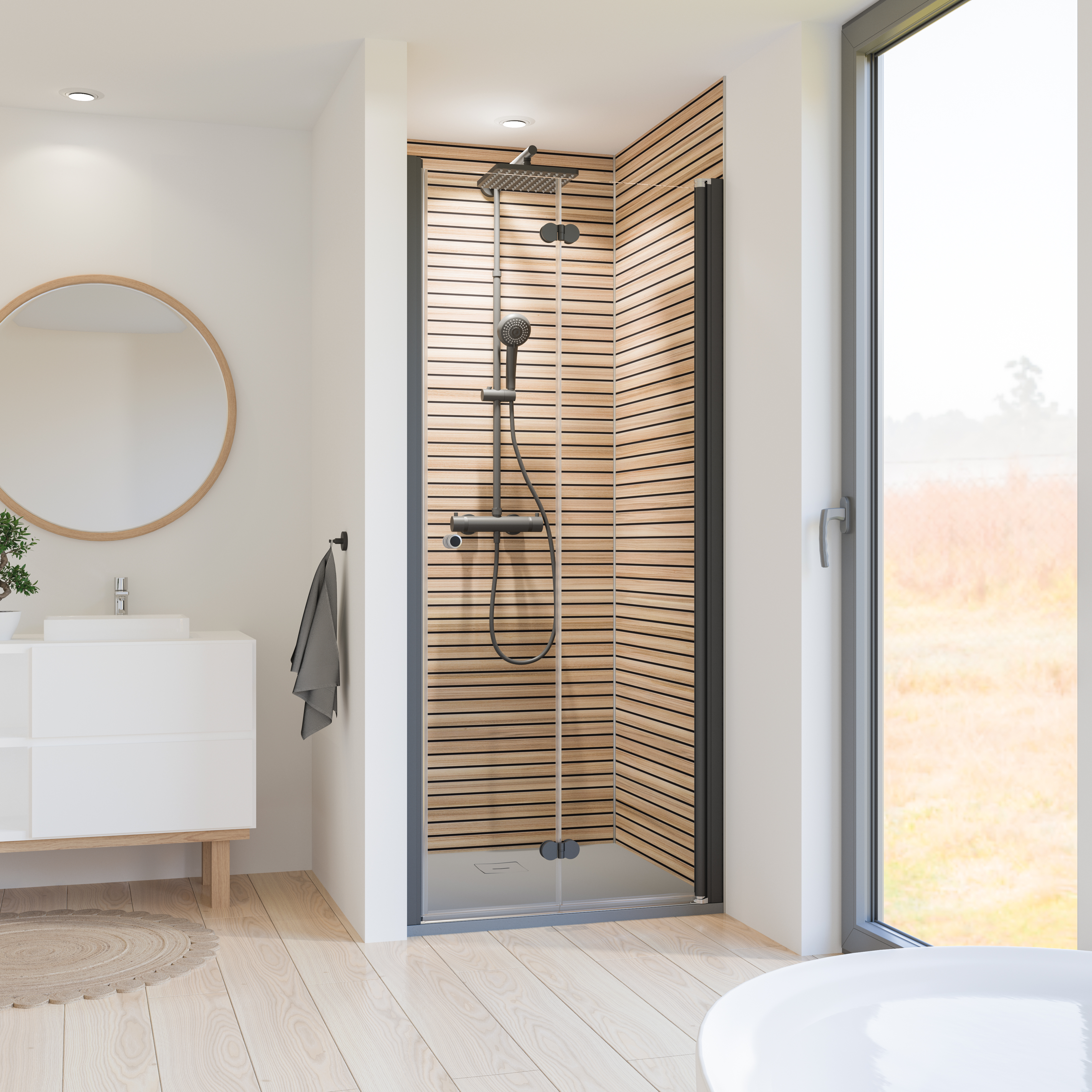 Drehfalttür Nische, Anschlag rechts