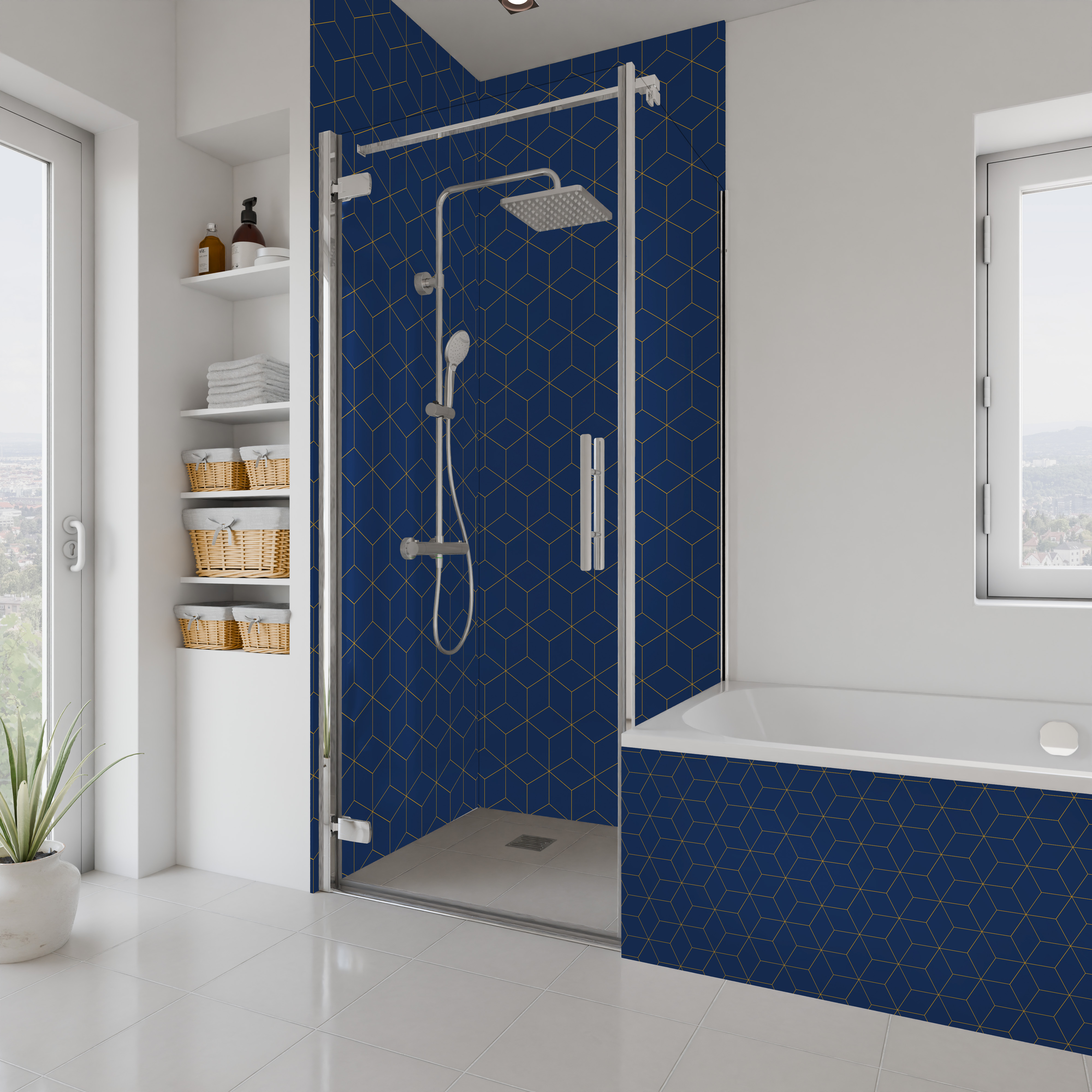 Dekor Paneel Seidenmatt Hexagon Blau