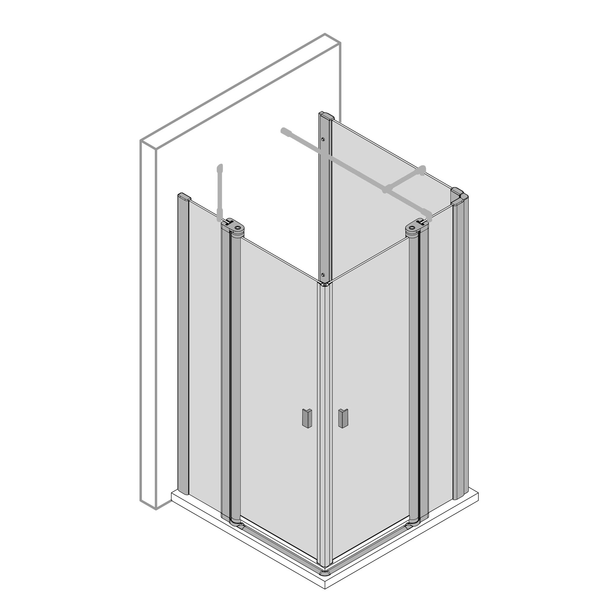 MK 520 eckig Eckeinstieg 4-teilig mit Seitenwand Anschlag rechts, als U-Kabine