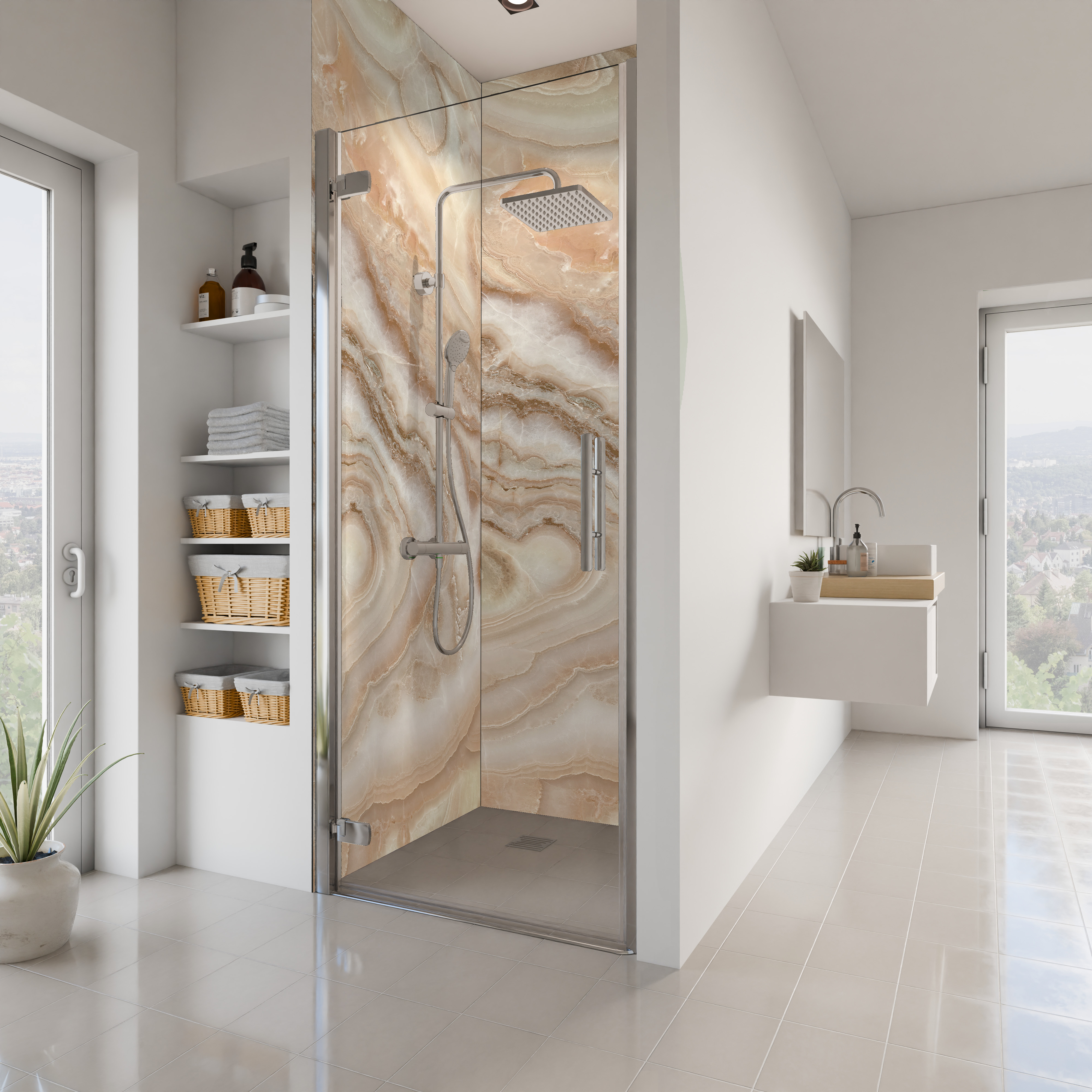 Dekor Paneel Seidenmatt Marmor Beige-Weiß
