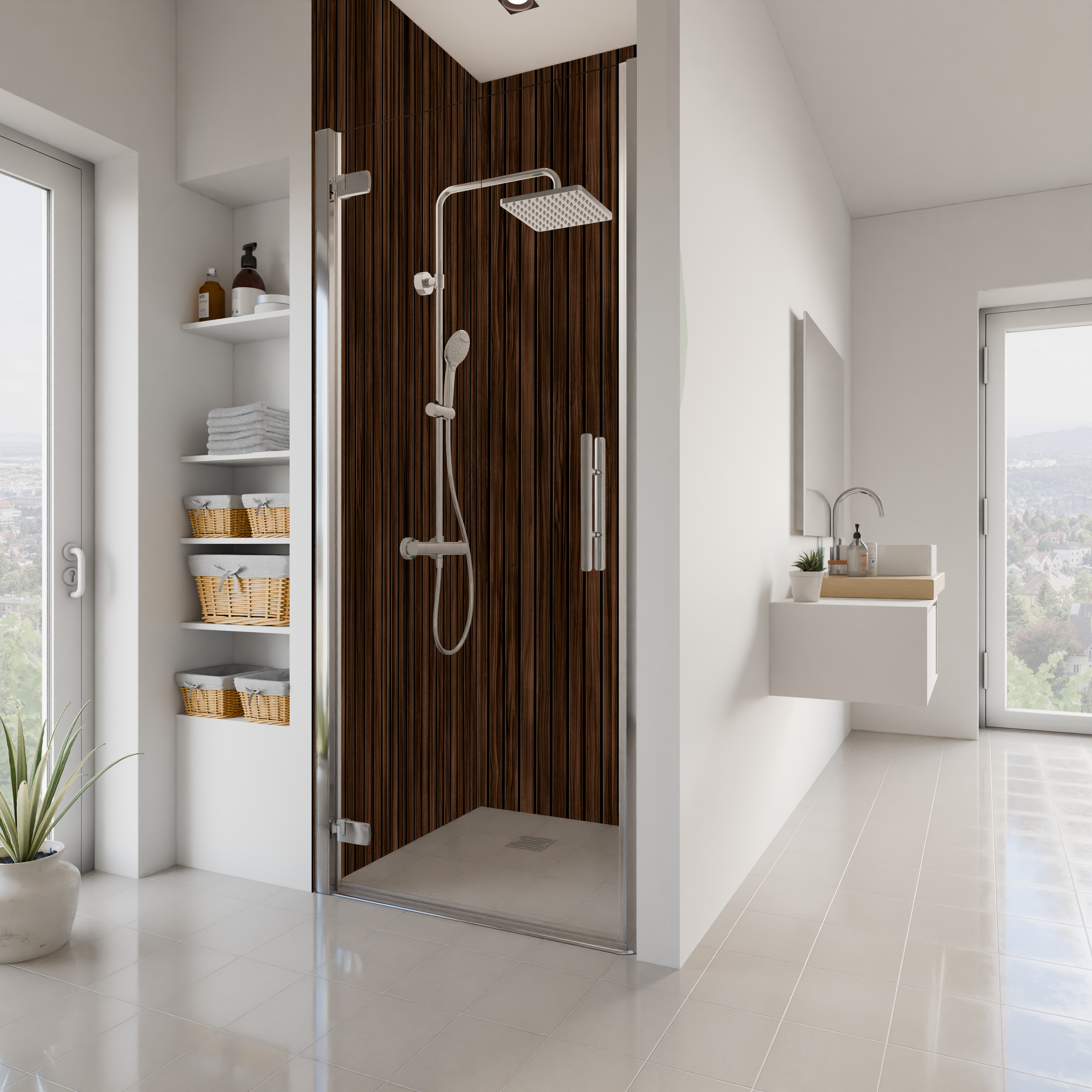 Dekor Paneele Holz Scandi vertikal dunkel Nische