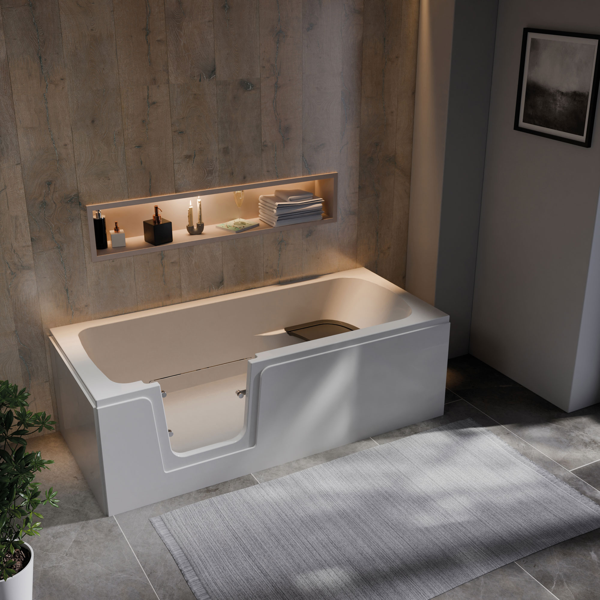 Buffalo Badewanne auf Füßen, Weiss, Tür links, im Millieu