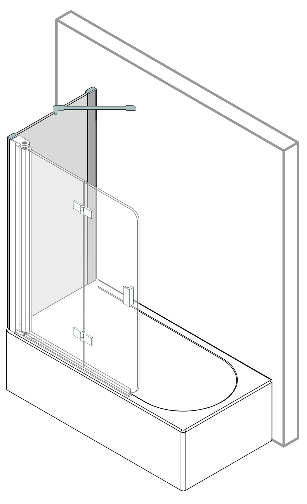 MK 520 eckig Badewannenseitenwand für Pendeltür & Drehfalttür