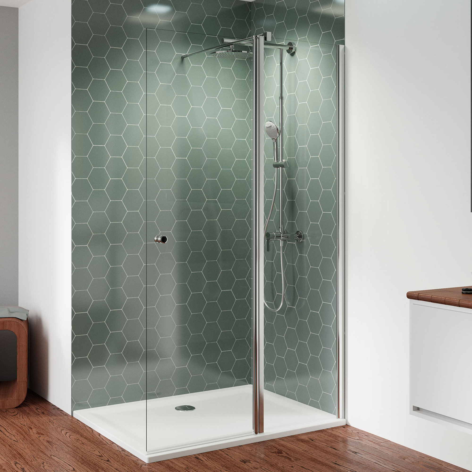 MK 520 Duschwand mit beweglichem Element in Flucht, rund, Anschlag rechts