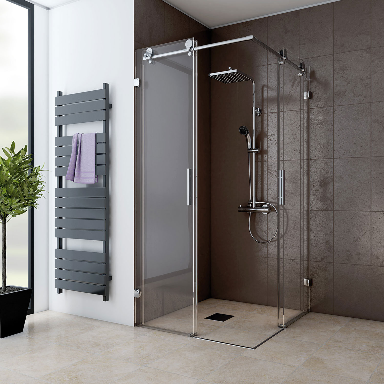 mk850-eckeinstieg-schiebetuer-rahmenlos-offen MK850 Eckeinstieg Schiebetür 4-teilig offen