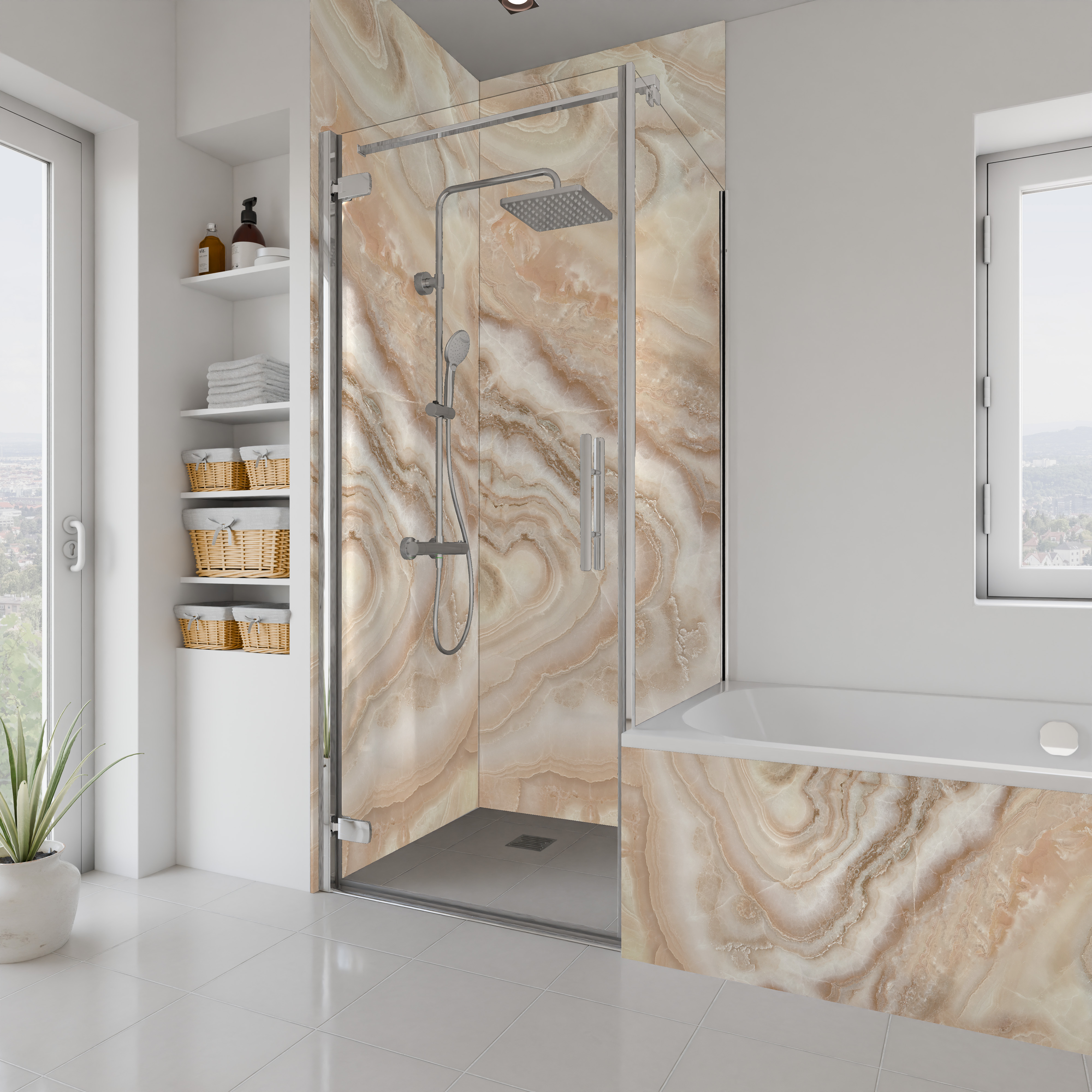 Dekor Paneel Seidenmatt Marmor Beige-Weiß