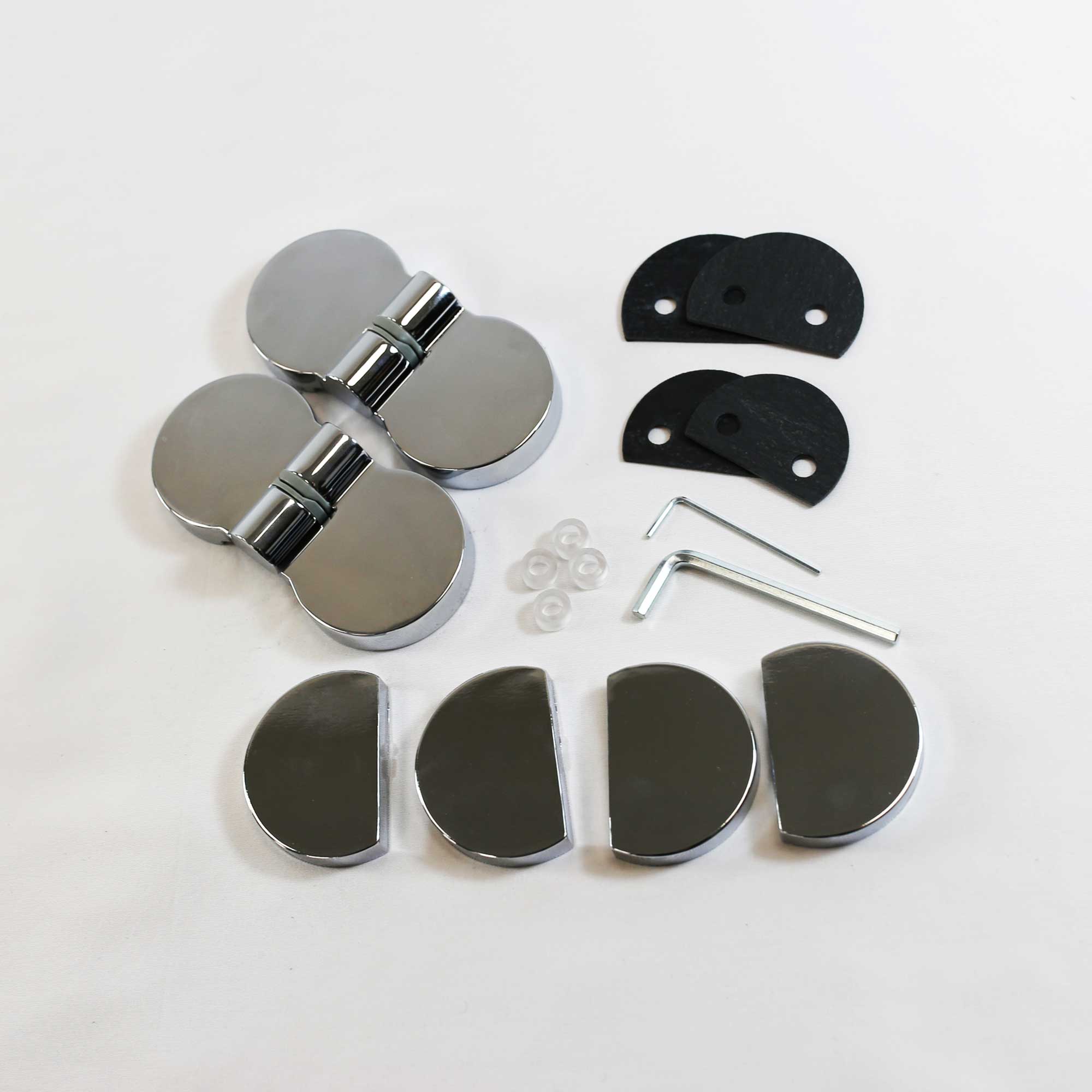 Scharniersatz komplett, Anschlag links, hochglanz verchromt