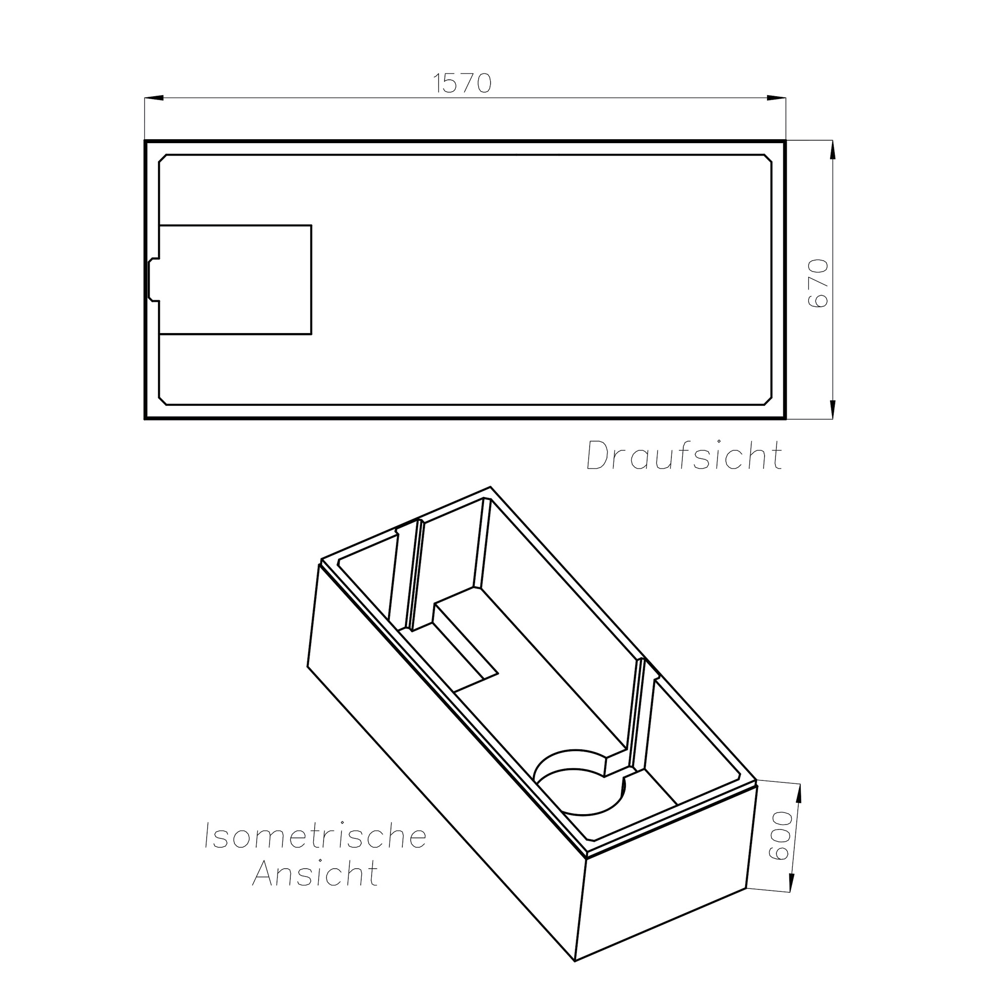 Wannenträger zu Aurora 160 x 70 cm, Skizze